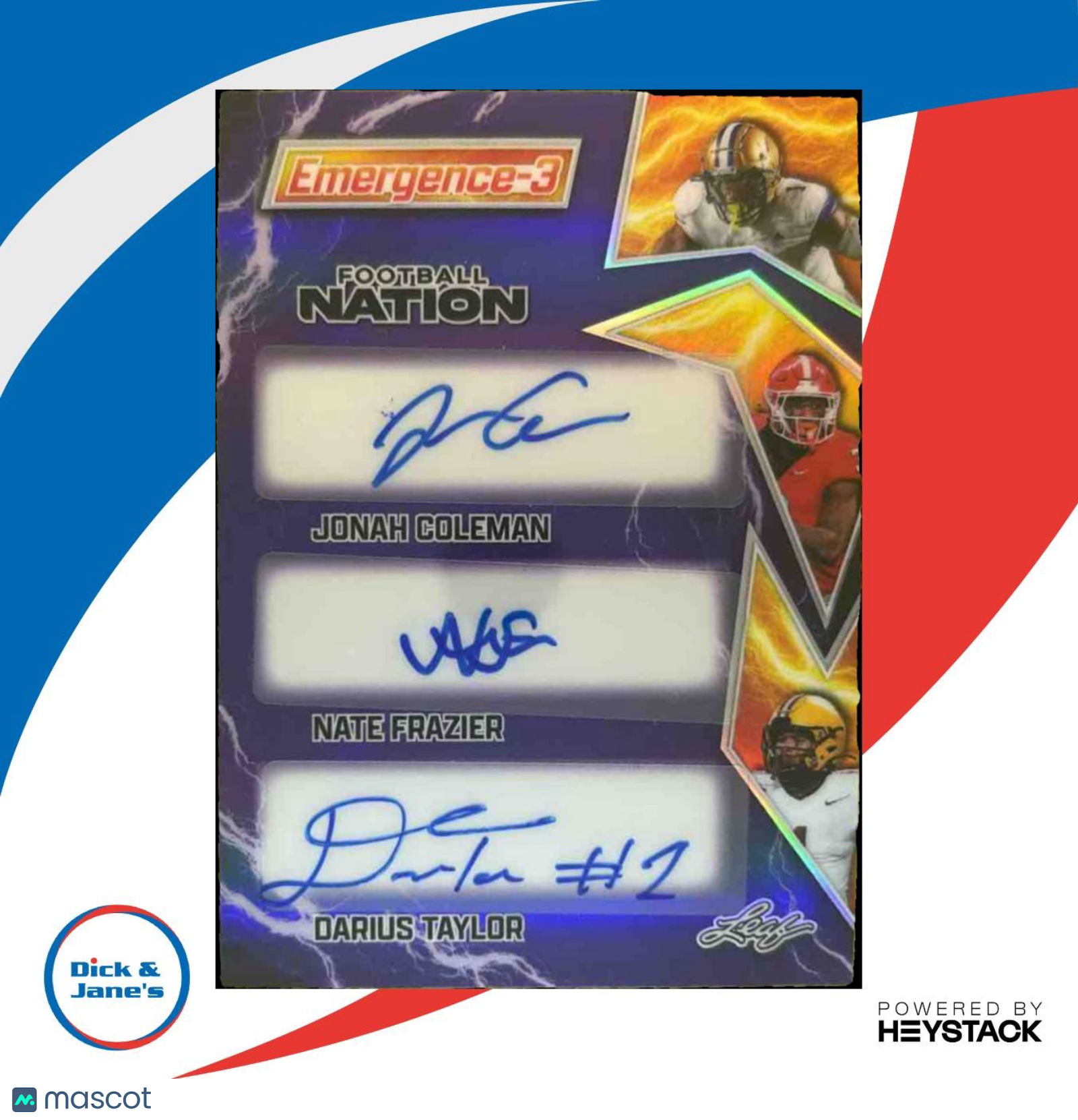 2025 Leaf Football Jonah Coleman Nate Frazier Darius Taylor Emergence 3 1/1 - Sports Cards