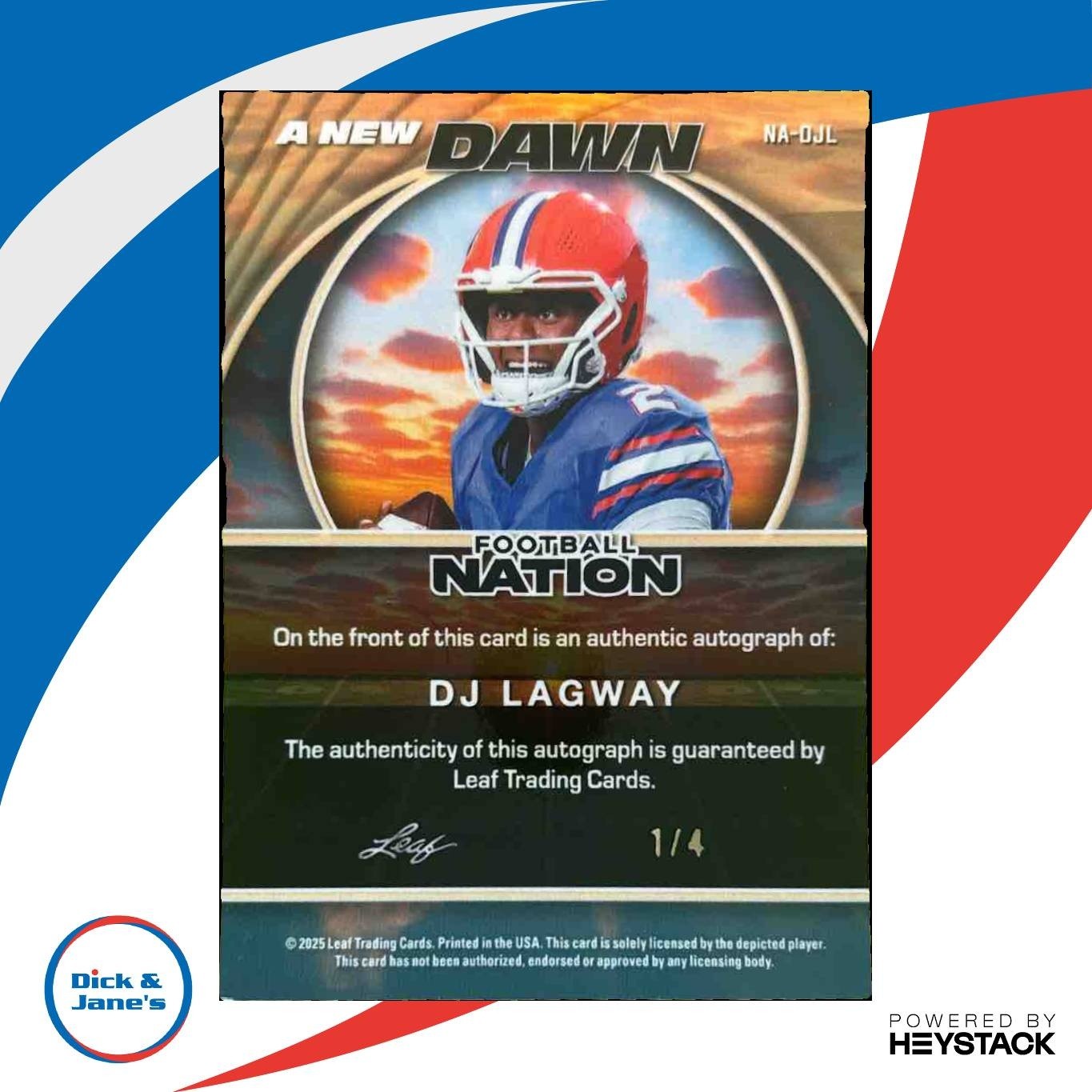 2025 Leaf Football Nation DJ Lagway A New Dawn Auto 1/1 #NA-DJL - Sports Cards