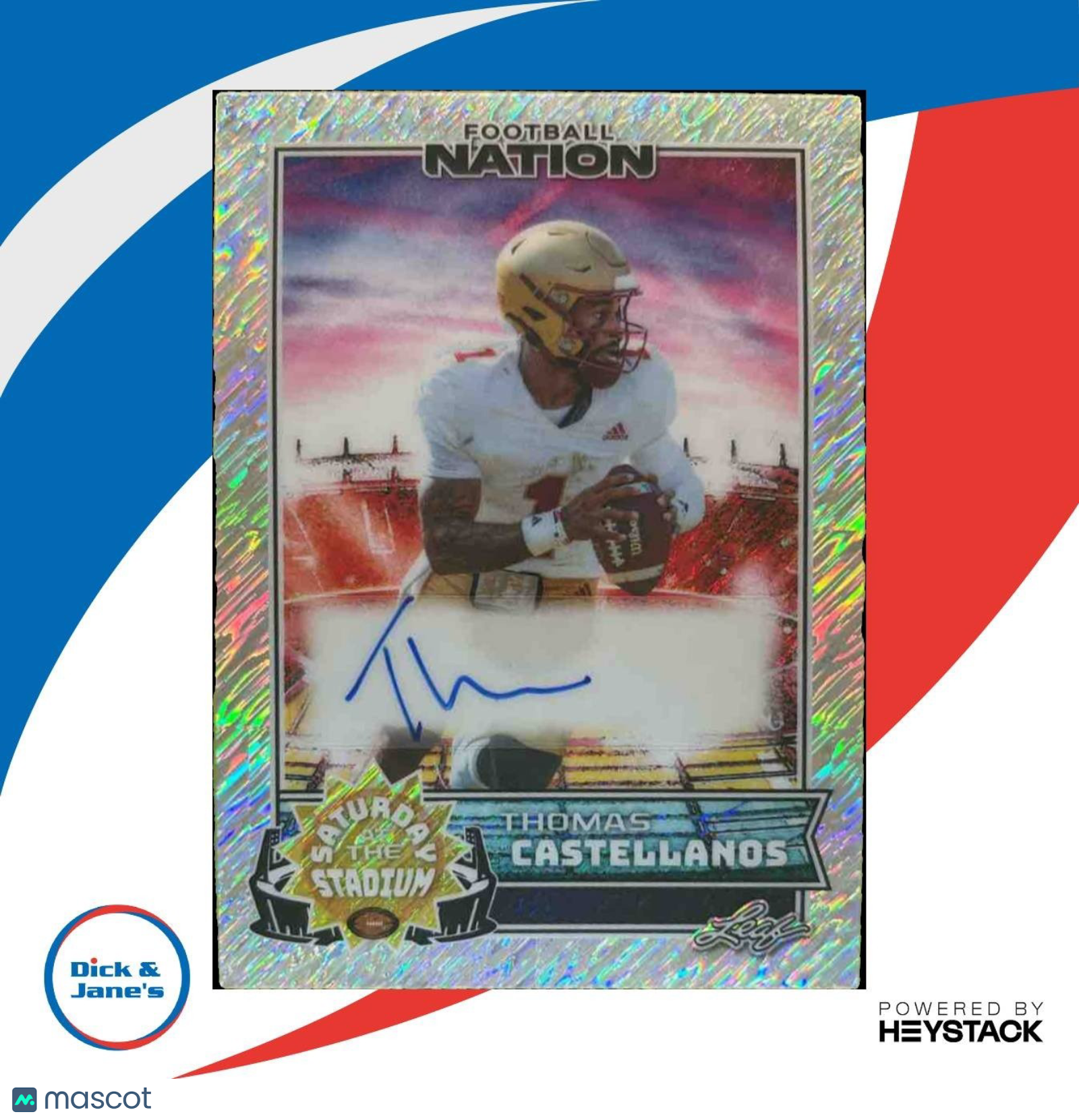 2025 Leaf Football Nation Thomas Castellanos Saturday at the Stadium Auto /15 - Sports Cards