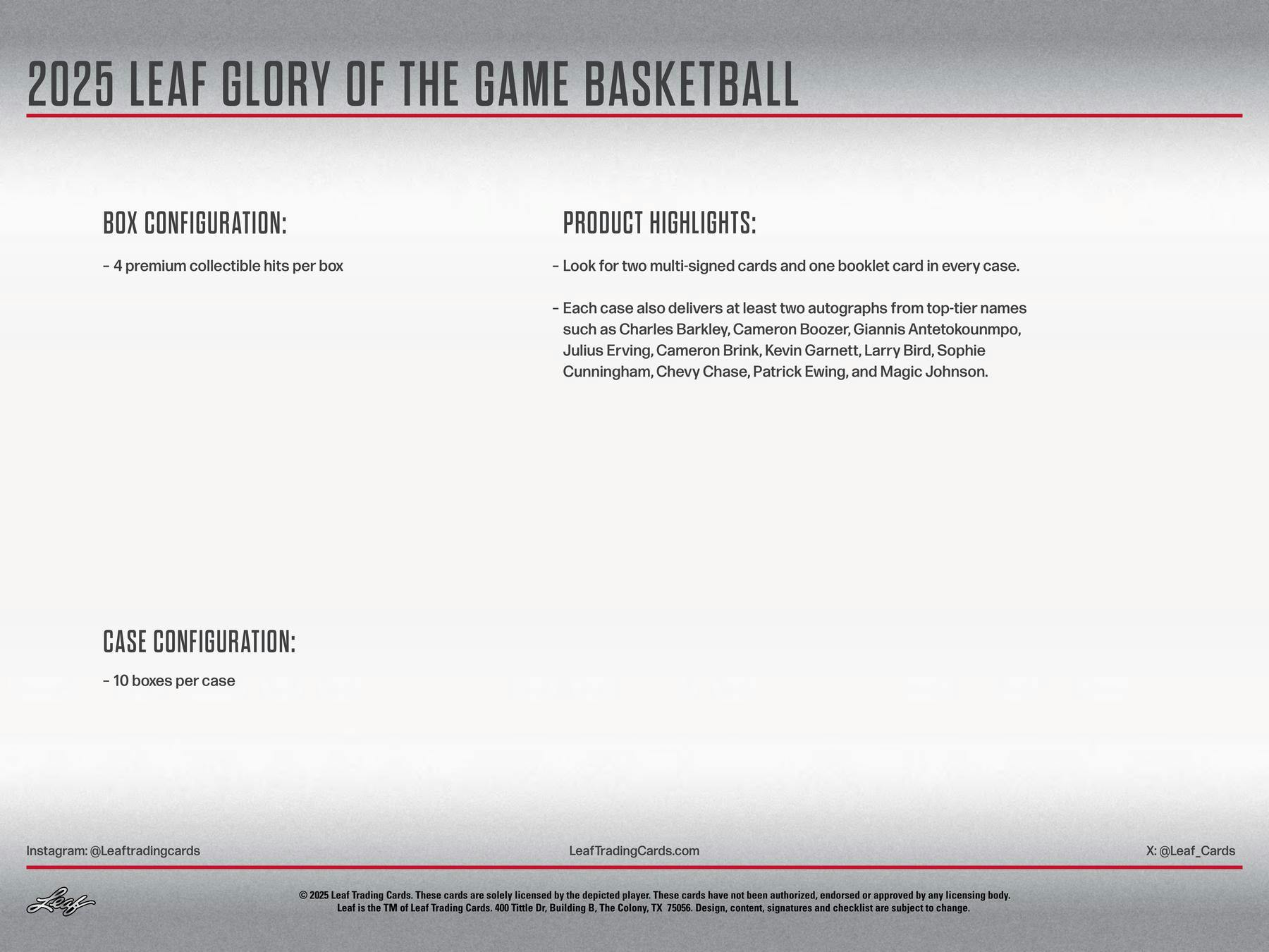 2025 Leaf Glory of the Game Basketball Hobby Box (4 Premium Hits) - Hobby Box