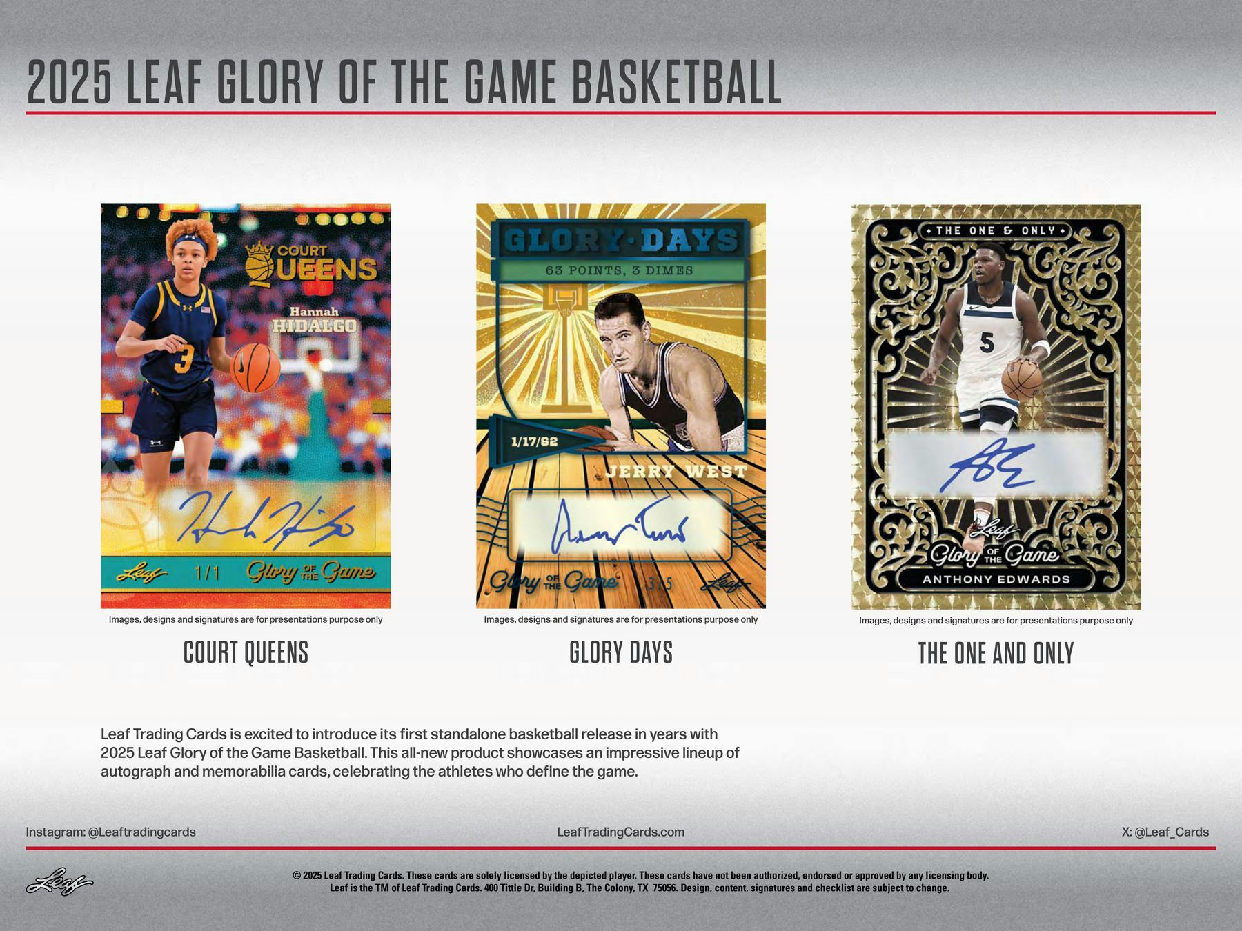 2025 Leaf Glory of the Game Basketball Hobby Box (4 Premium Hits) - Hobby Box