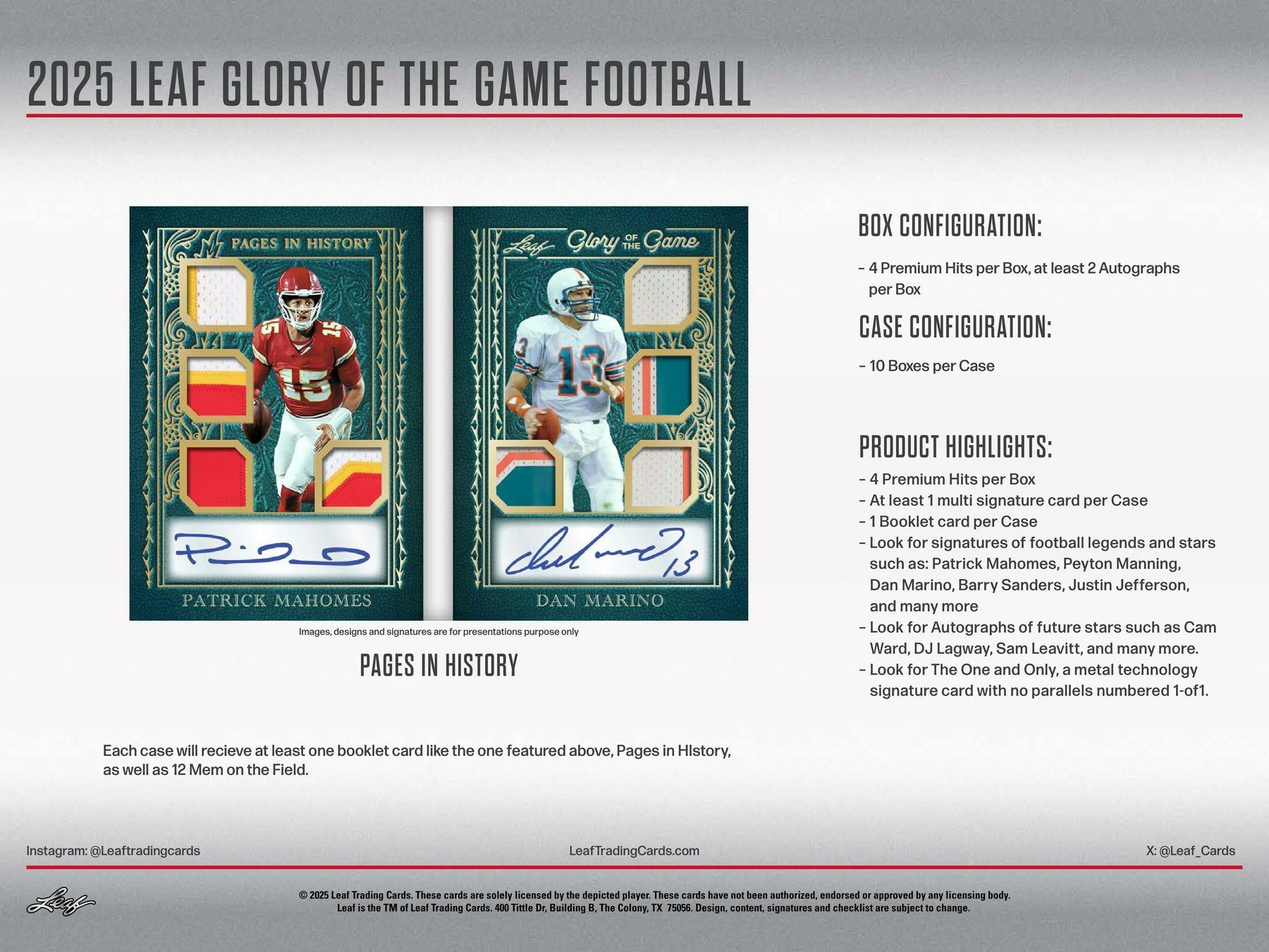 2025 Leaf Glory of the Game Football Hobby Box (4 Premium Hits) MLB Hobby Box