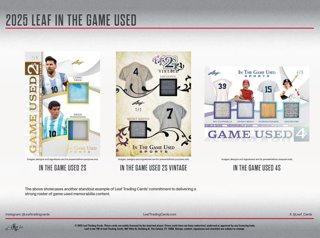 2025 Leaf In The Game Used Hobby Box (5 Premium Hits) - Hobby Box