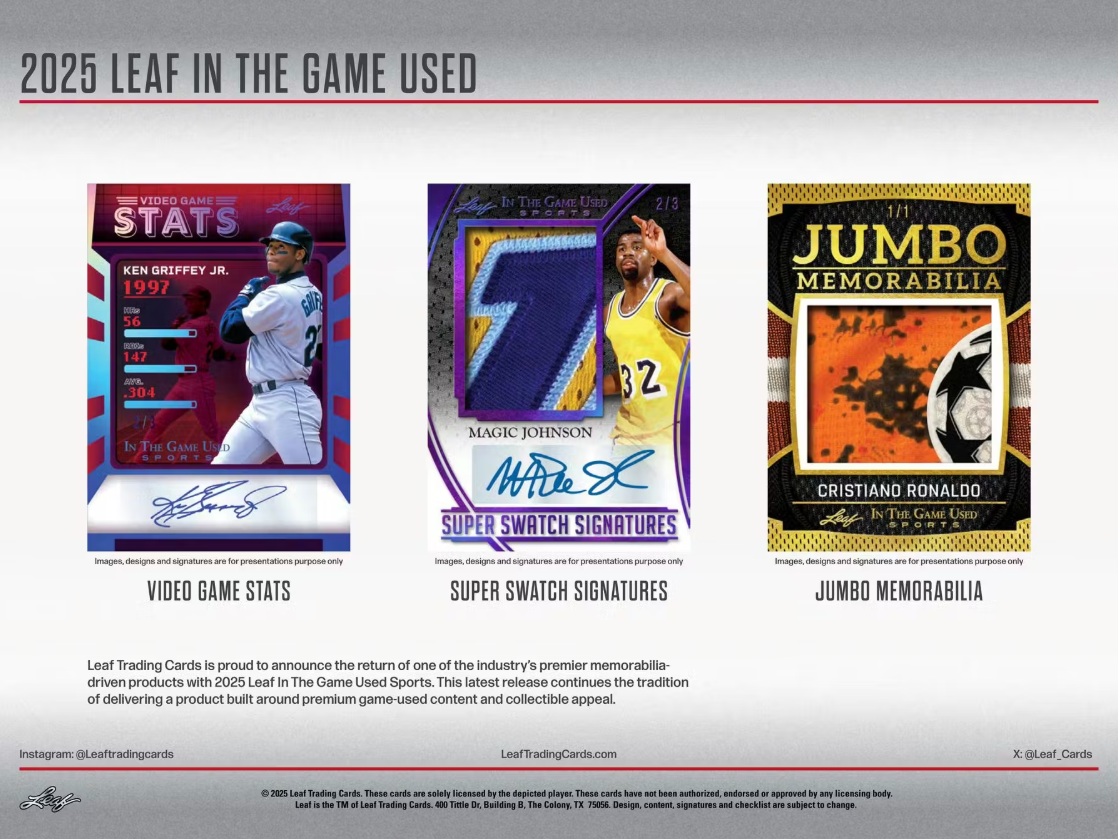 2025 Leaf In The Game Used Hobby Box (5 Premium Hits) - Hobby Box