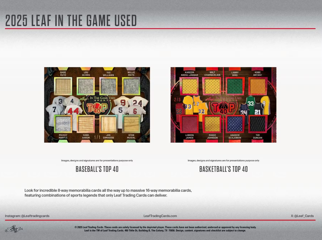 2025 Leaf In The Game Used Hobby Box (5 Premium Hits) - Hobby Box