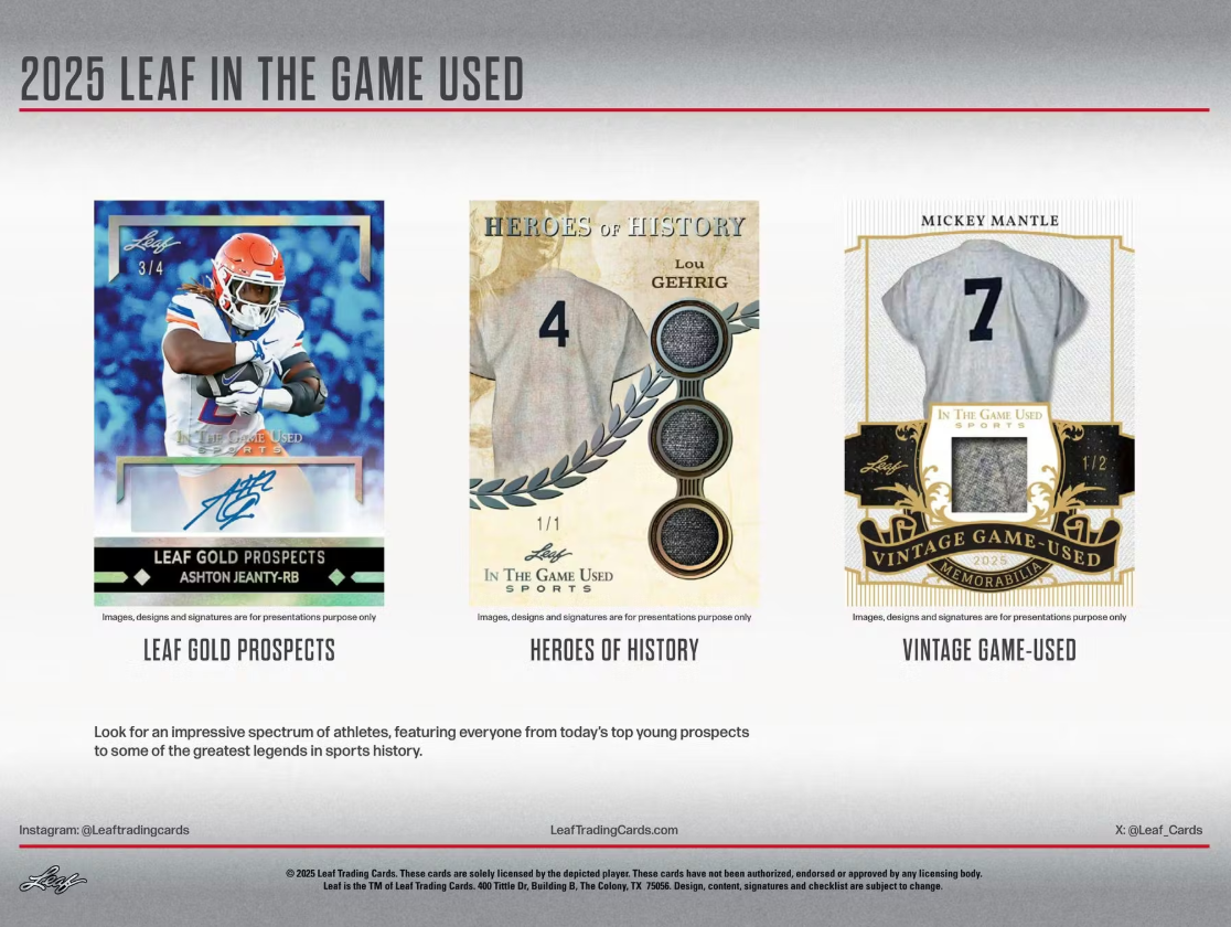 2025 Leaf In The Game Used Hobby Box (5 Premium Hits) - Hobby Box
