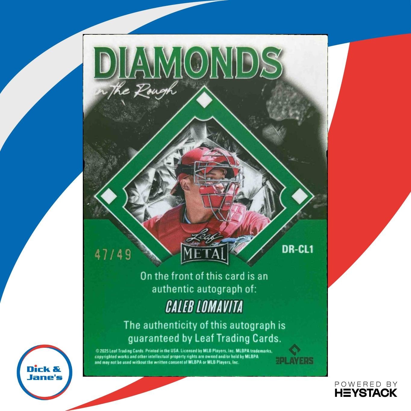 2025 Leaf Metal Caleb Lomavita Diamond in the Rough Auto Silver /49 - Sports Cards