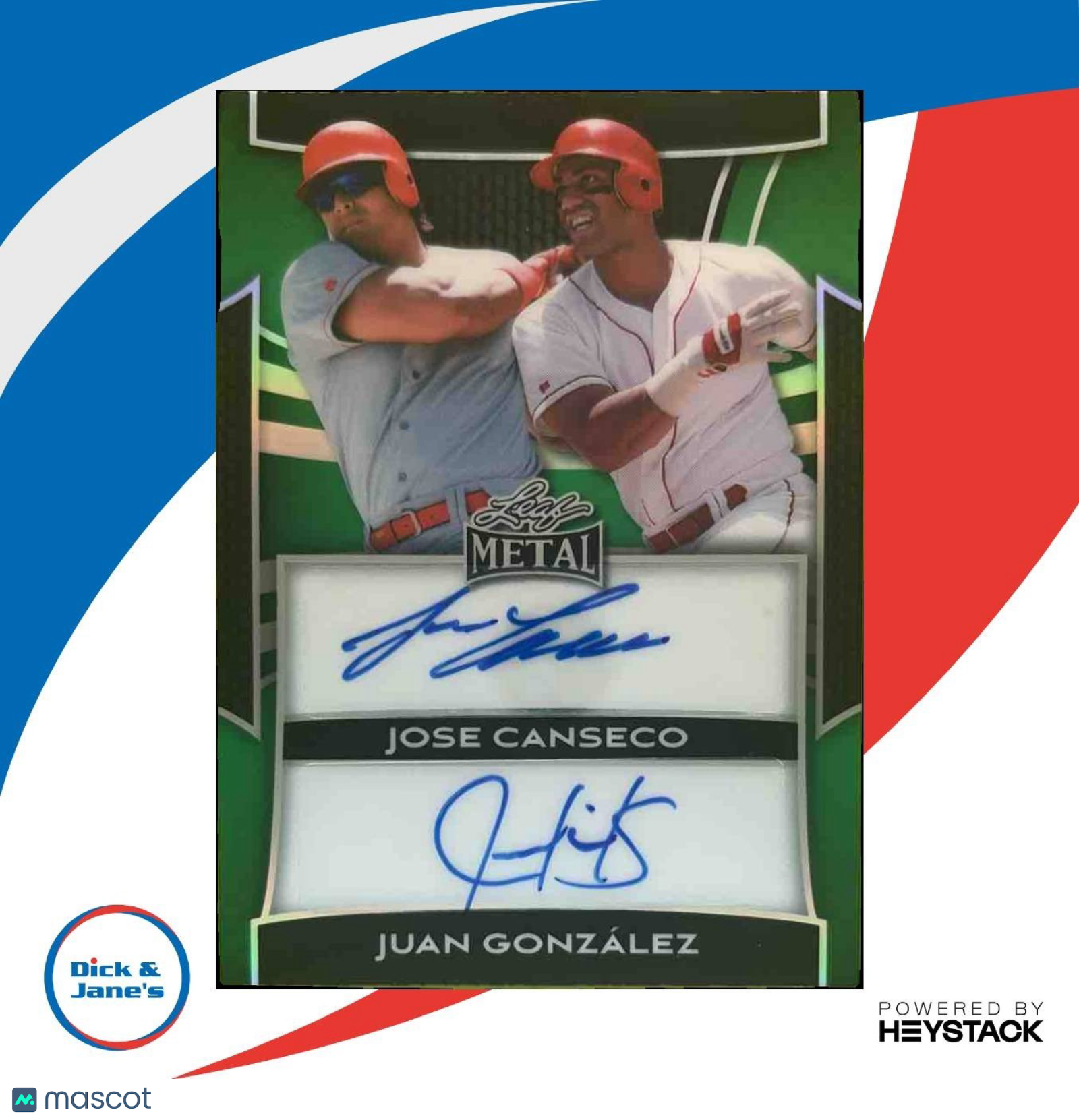 2025 Leaf Metal Dual Auto Jose Canseco Juan Gonzalez Green /7 - Sports Cards