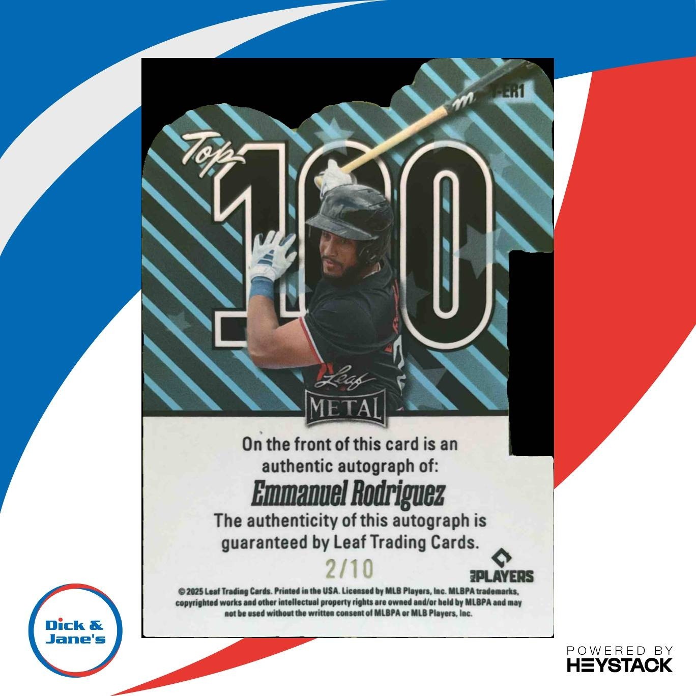 2025 Leaf Metal Emmanuel Rodriguez Top 100 Prismatic Purple 2/10 #T-ER1 Auto - Sports Cards