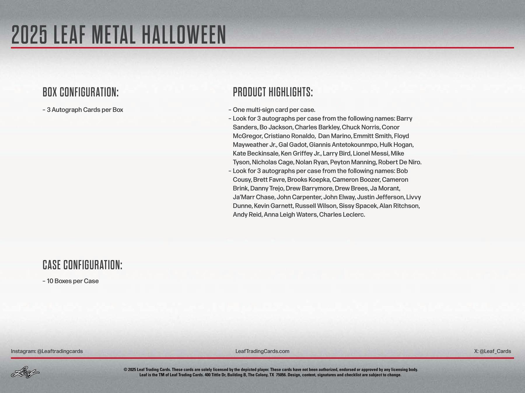 2025 Leaf Metal Halloween Hobby Box (3 Autos) Multi-Sport Entertainment - Hobby Box
