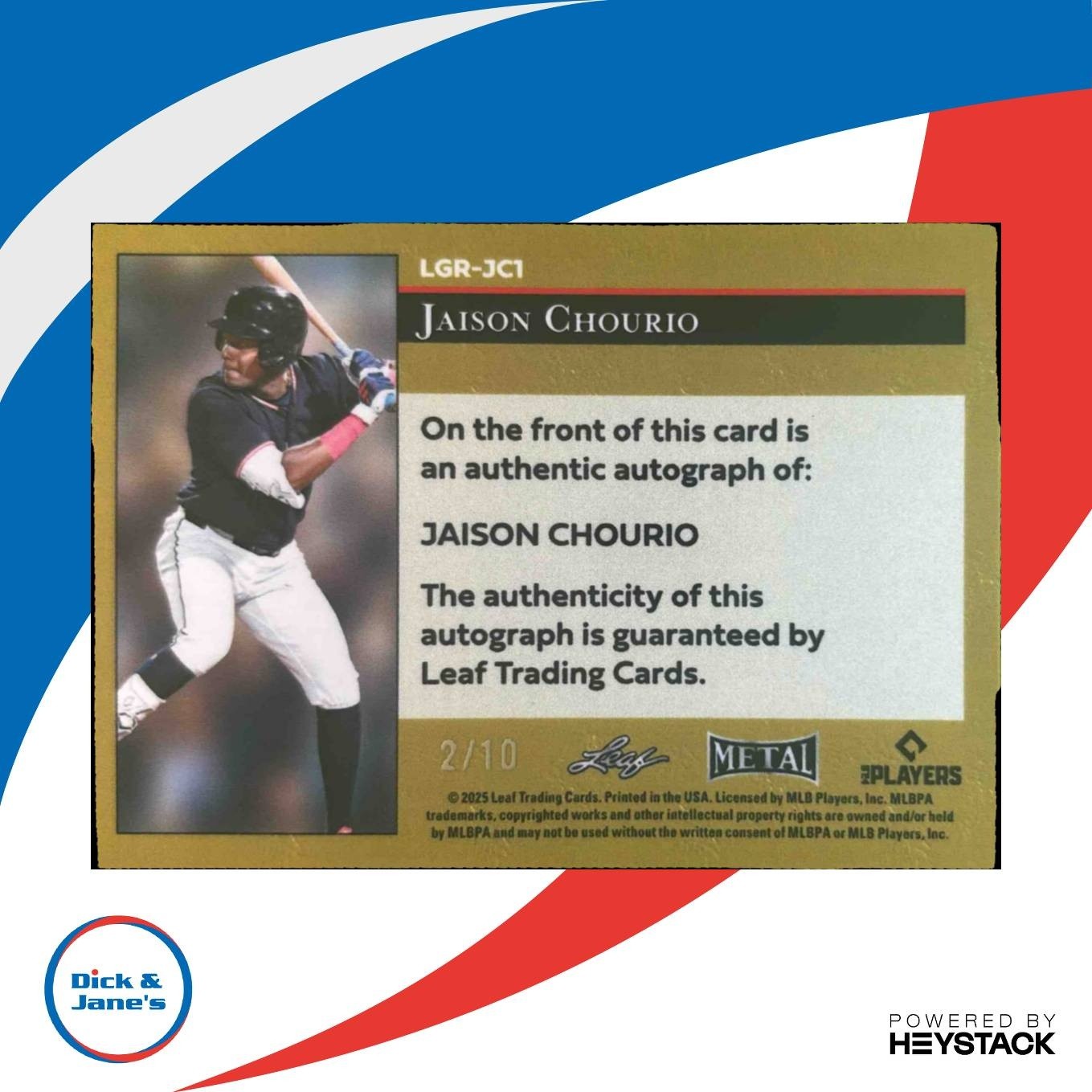 2025 Leaf Metal Jaison Chourio 92 LGR Pulsar Silver 2/10 #LGR-JC1 Auto - Sports Cards