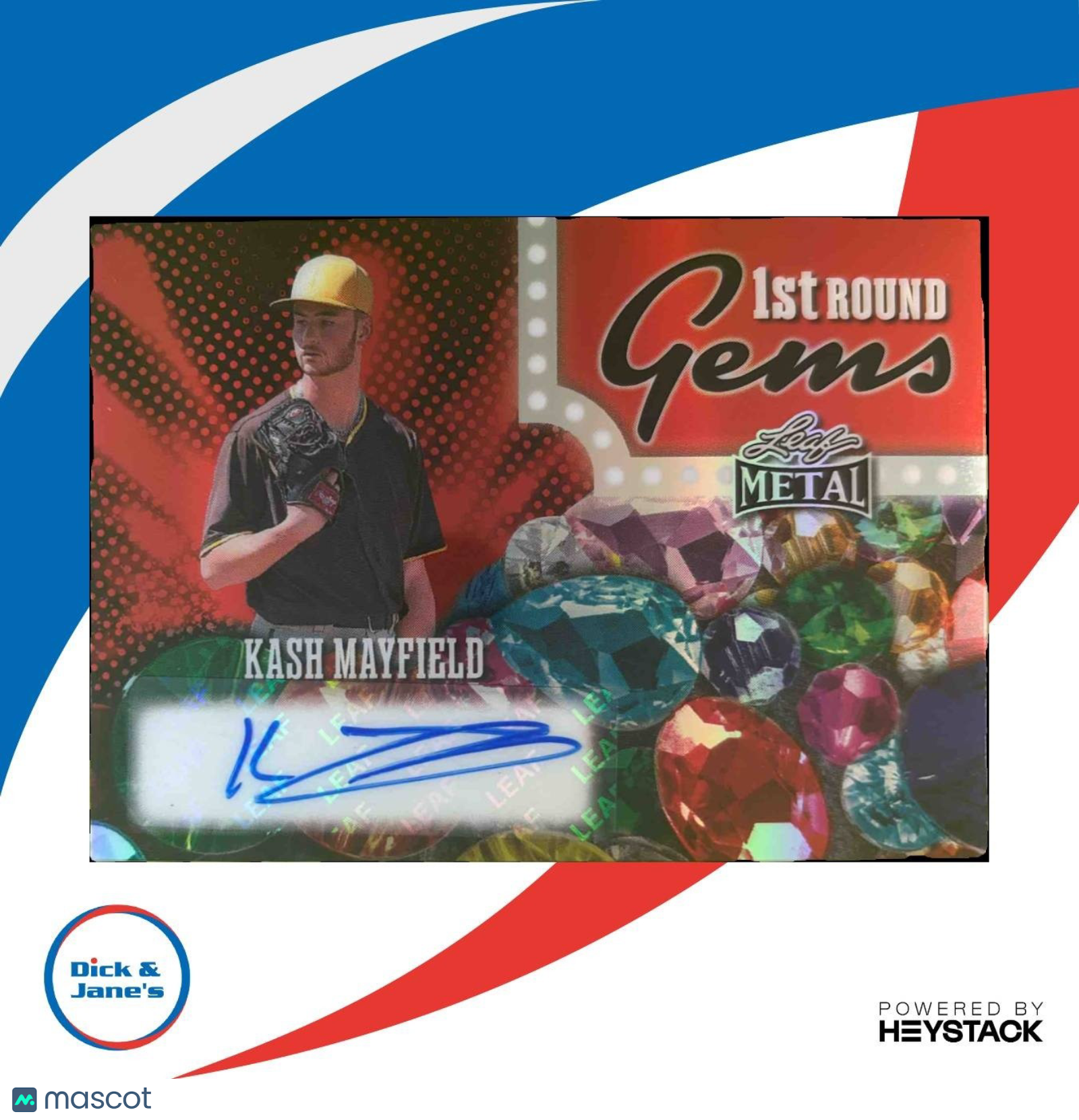 2025 Leaf Metal Kash Mayfield 1st Prospect Round Gems Auto Prismatic Red 11/15 - Sports Cards