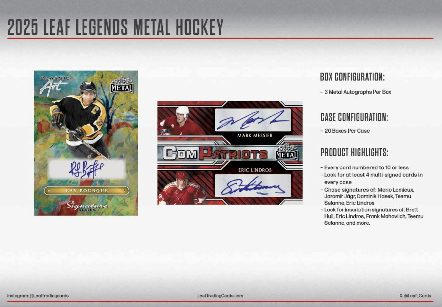 2025 Leaf Metal Legends Hockey Hobby Box (3 Autographs) - NFL Hobby Box