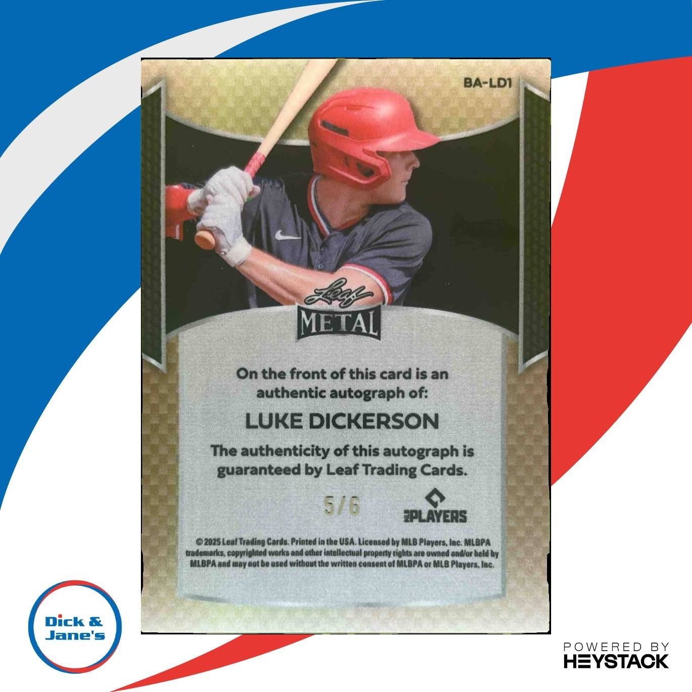 2025 Leaf Metal Luke Dickerson Auto Crystal Green 5/6 #BA-LD1 - Sports Cards