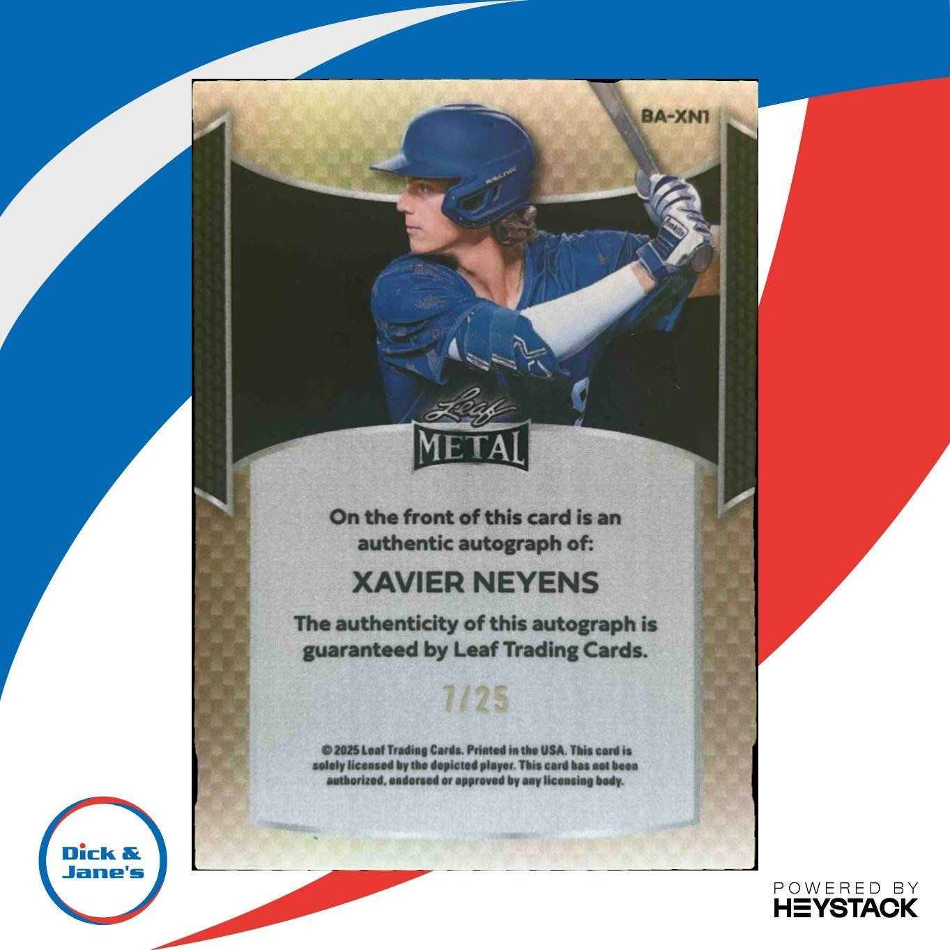 2025 Leaf Metal Xavier Neyens Auto Prismatic /25 - Sports Cards
