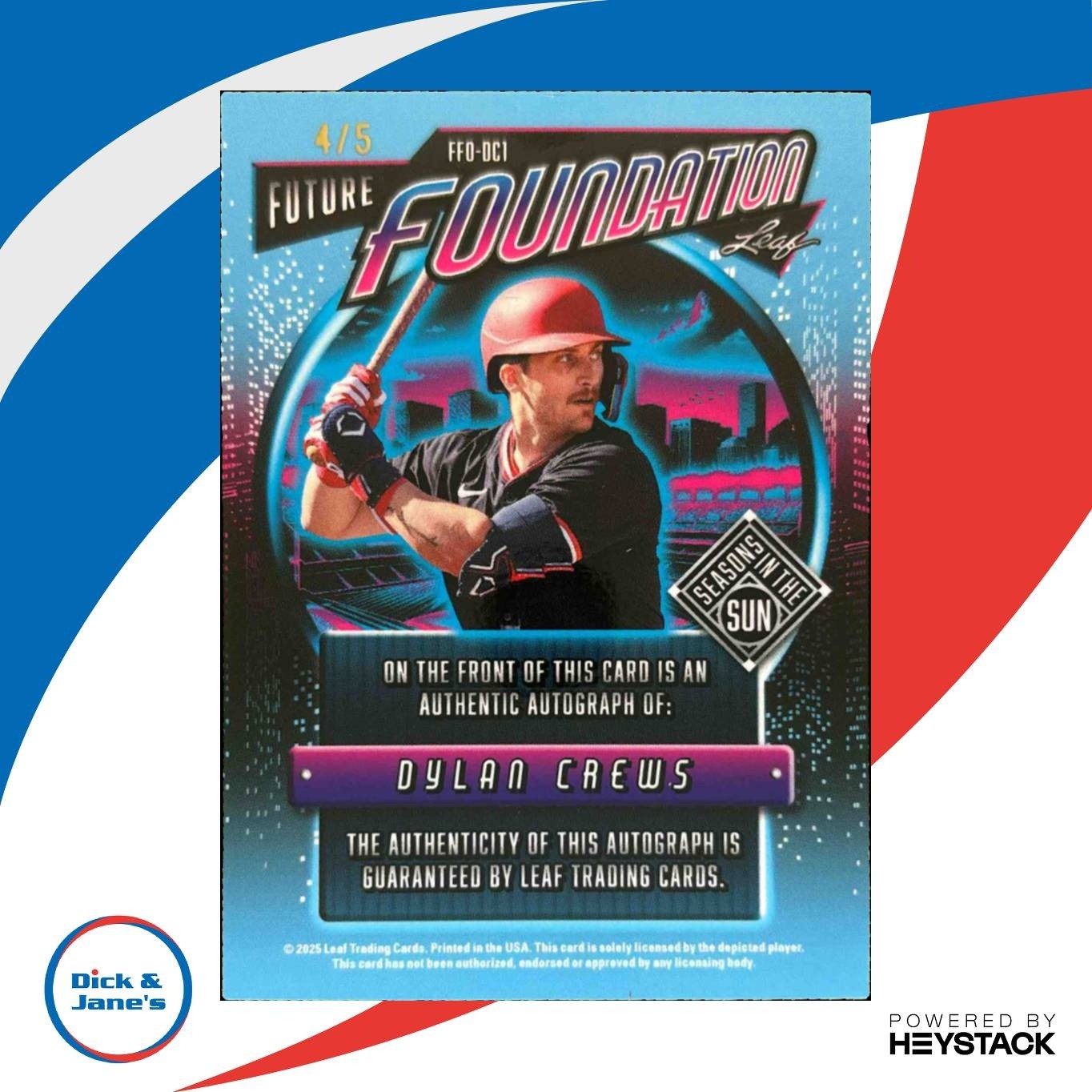 2025 Leaf Seasons In The Sun Dylan Crews Future Foundation /5 Auto Senators - Sports Cards