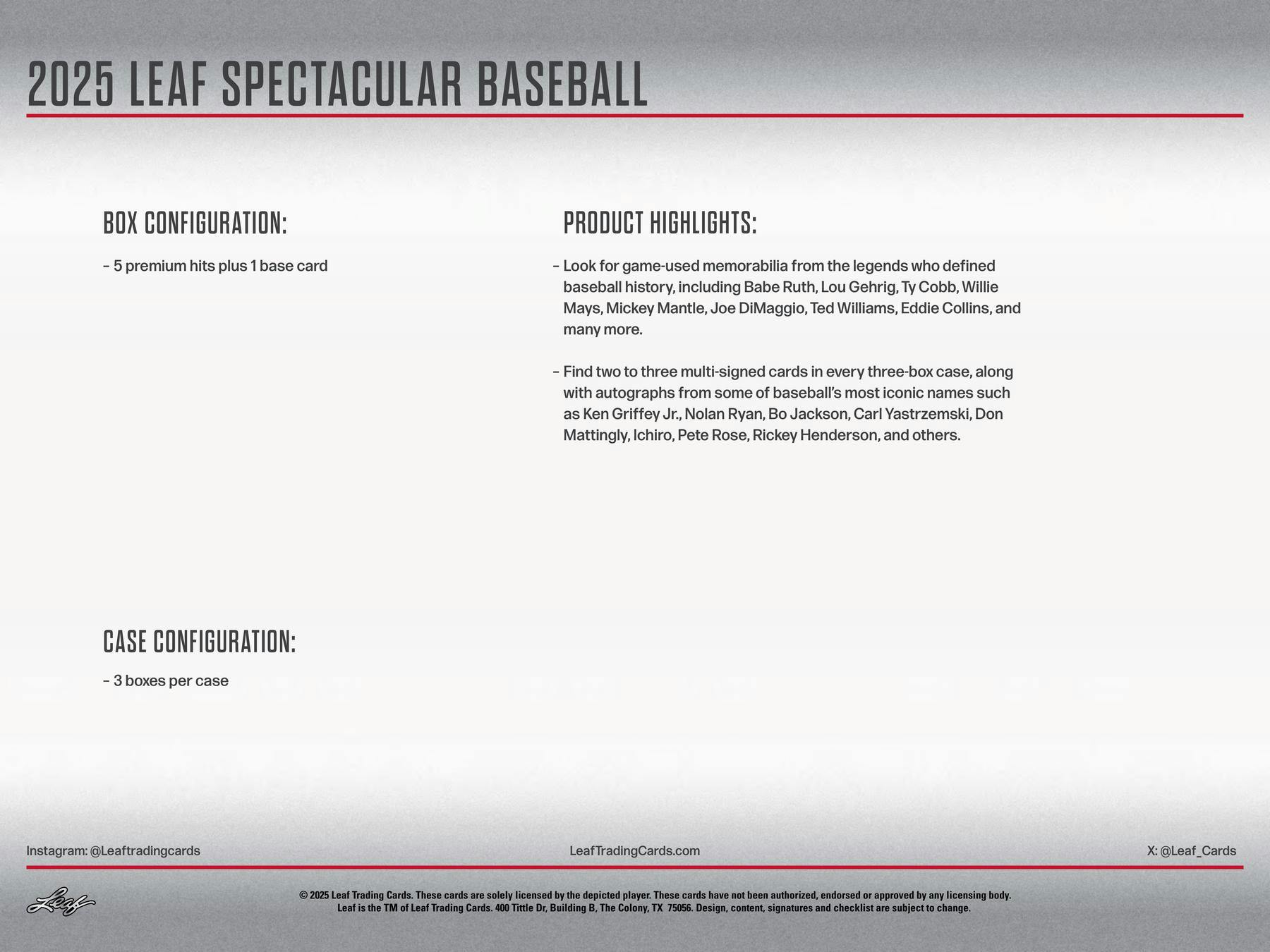 2025 Leaf Spectacular Baseball Hobby Box - Hobby Box
