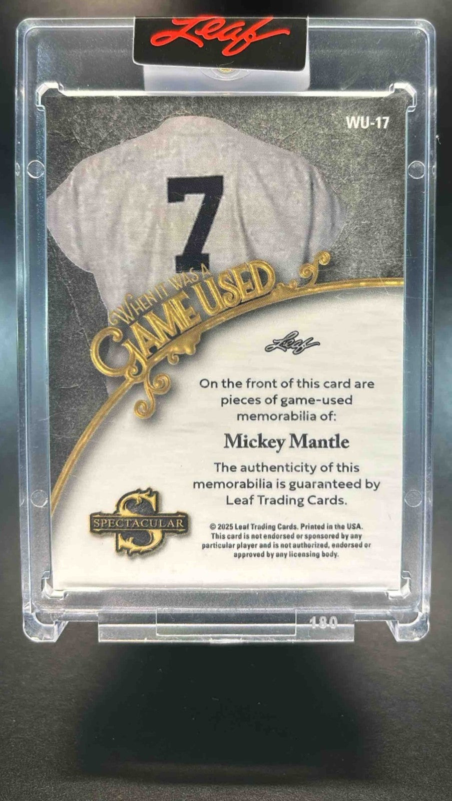 2025 Leaf Spectacular Mickey Mantle When it Was A Game Used Silver Holo /20 - Sports Cards