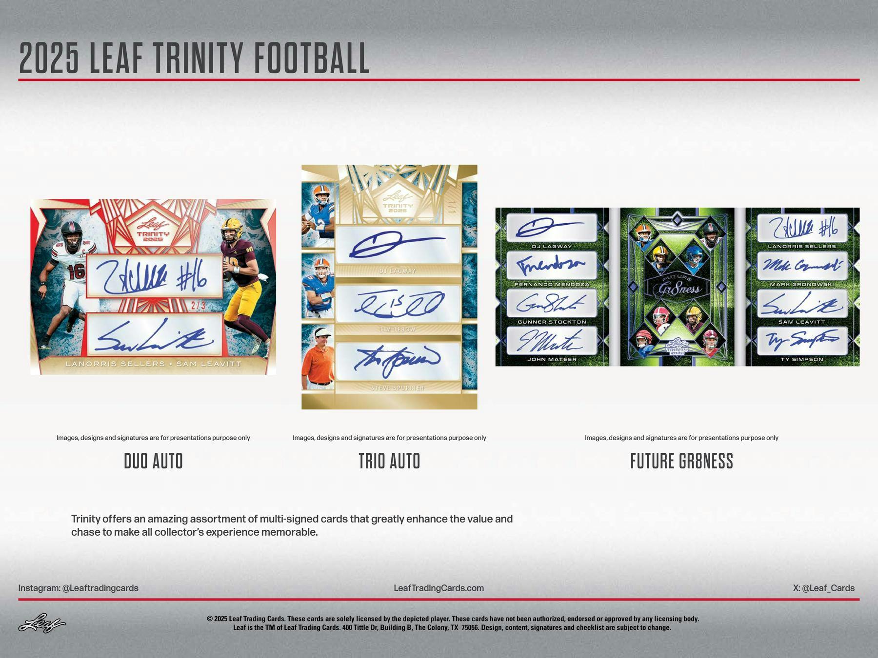 2025 Leaf Trinity Football Hobby Box (6 Cards + Trinity Metal Auto Memorabilia) - NFL Hobby Box
