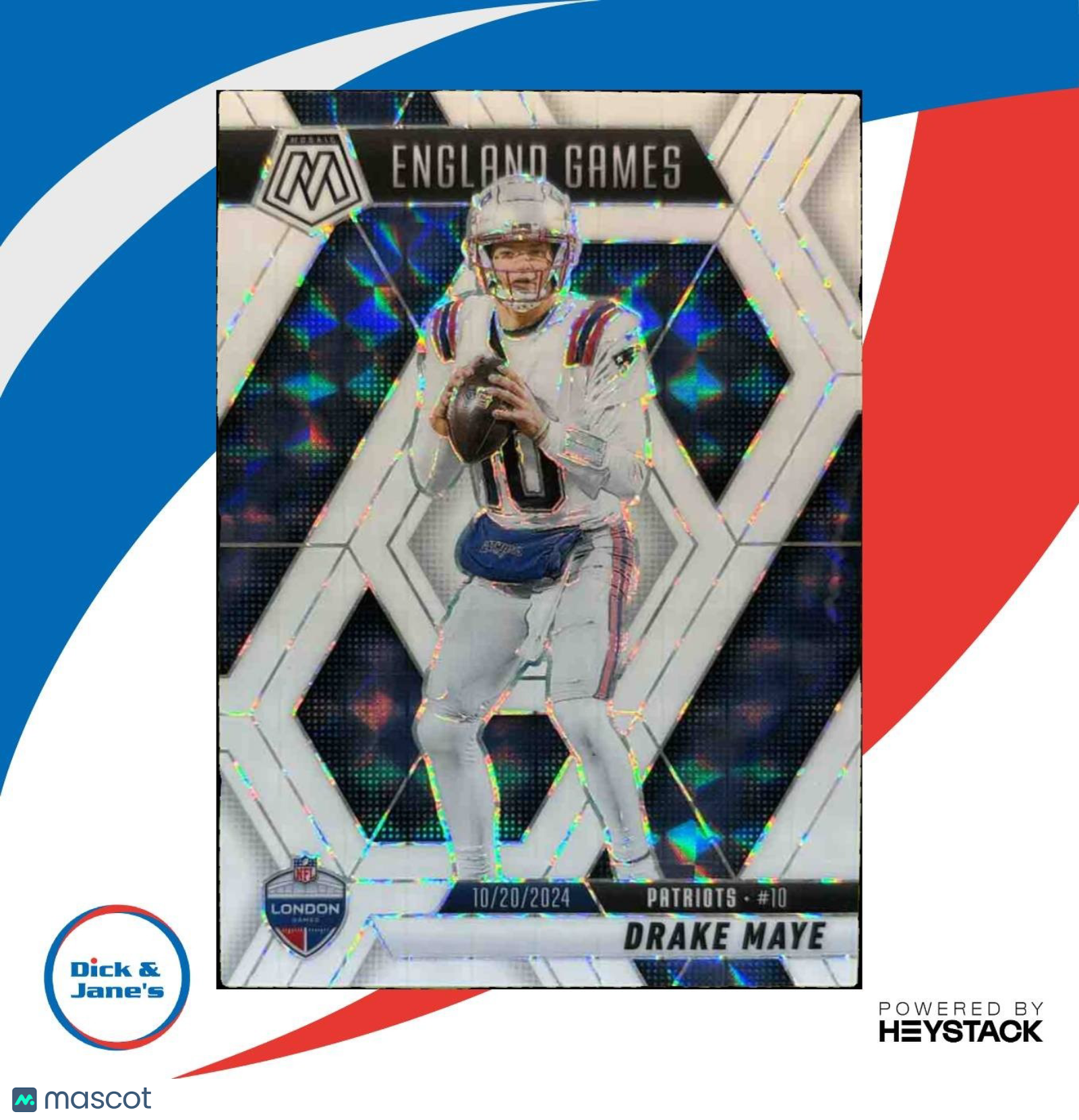 2025 Mosaic Drake Maye International Games White Prizm /25 #258 Patriots - Sports Cards