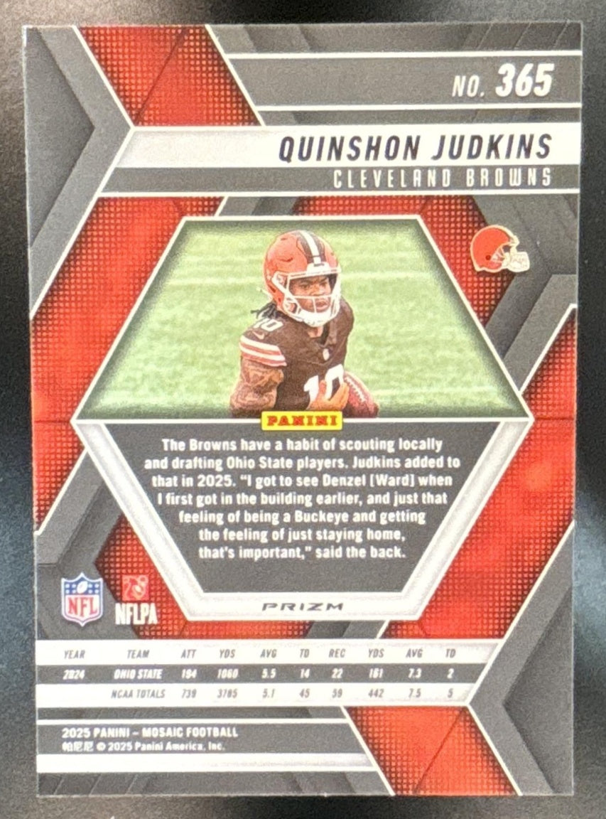 2025 Mosaic Quinshon Judkins Rookies Honeycomb Prizm #365 RC Cleveland Browns - Sports Cards