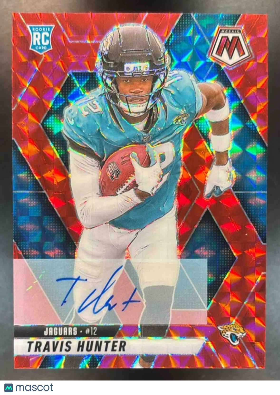 2025 Mosaic Travis Hunter Rookie Auto Red Prizm /199 #301 RC Jacksonville Jaguar - Sports Cards