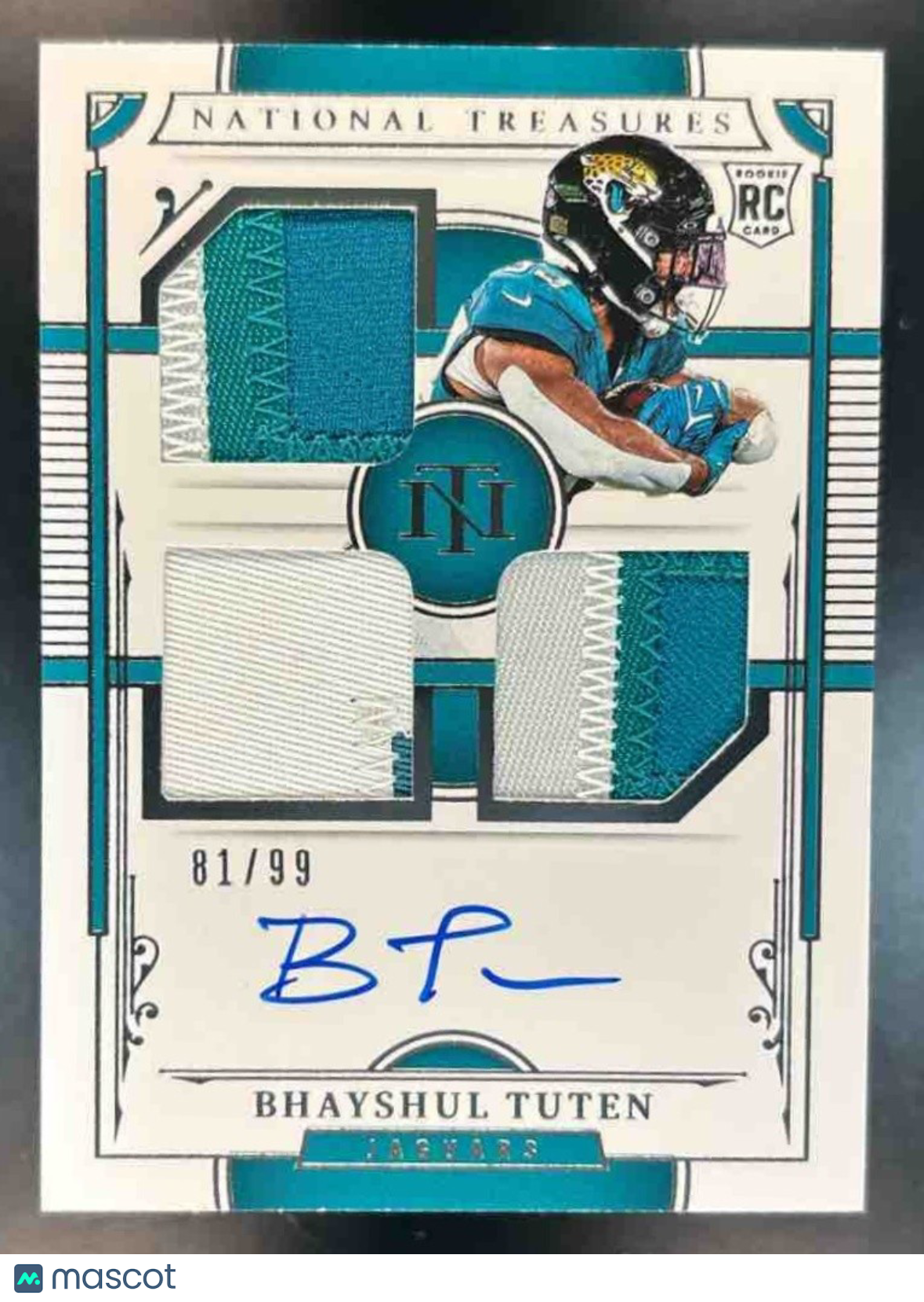 2025 National Treasures Bhayshul Tuten Triple Patch Auto /99 MEM RC Jaguars - Sports Cards