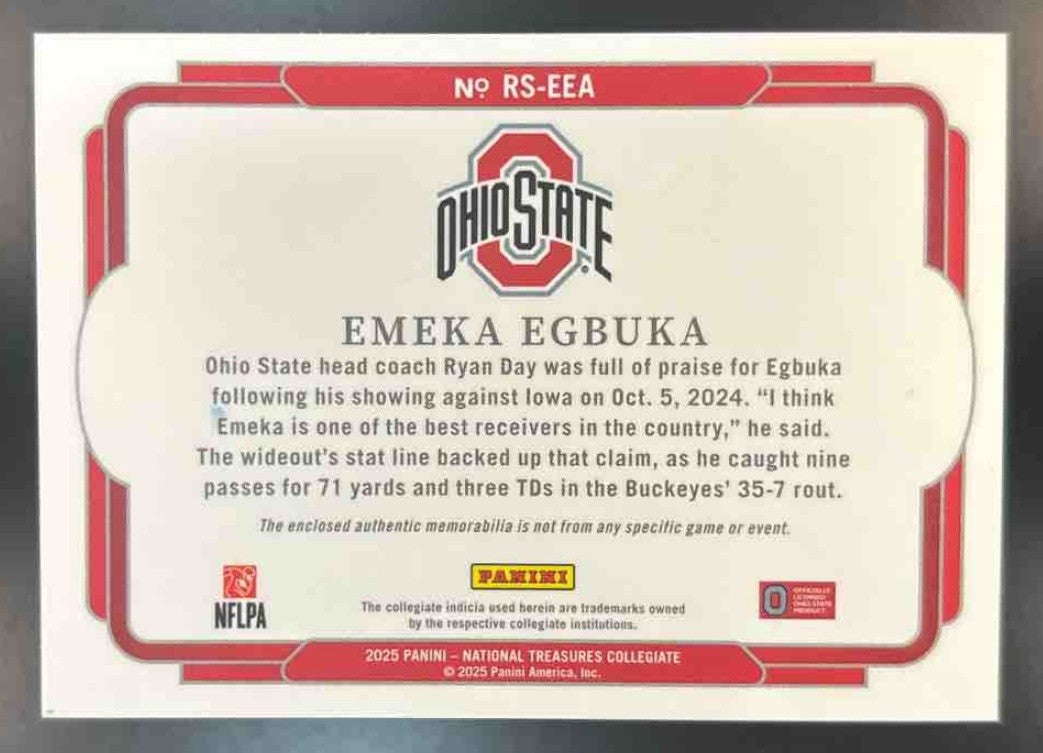 2025 National Treasures Collegiate Emeka Egbuka Rookie Silhouette Patch /99 MEM - Sports Cards