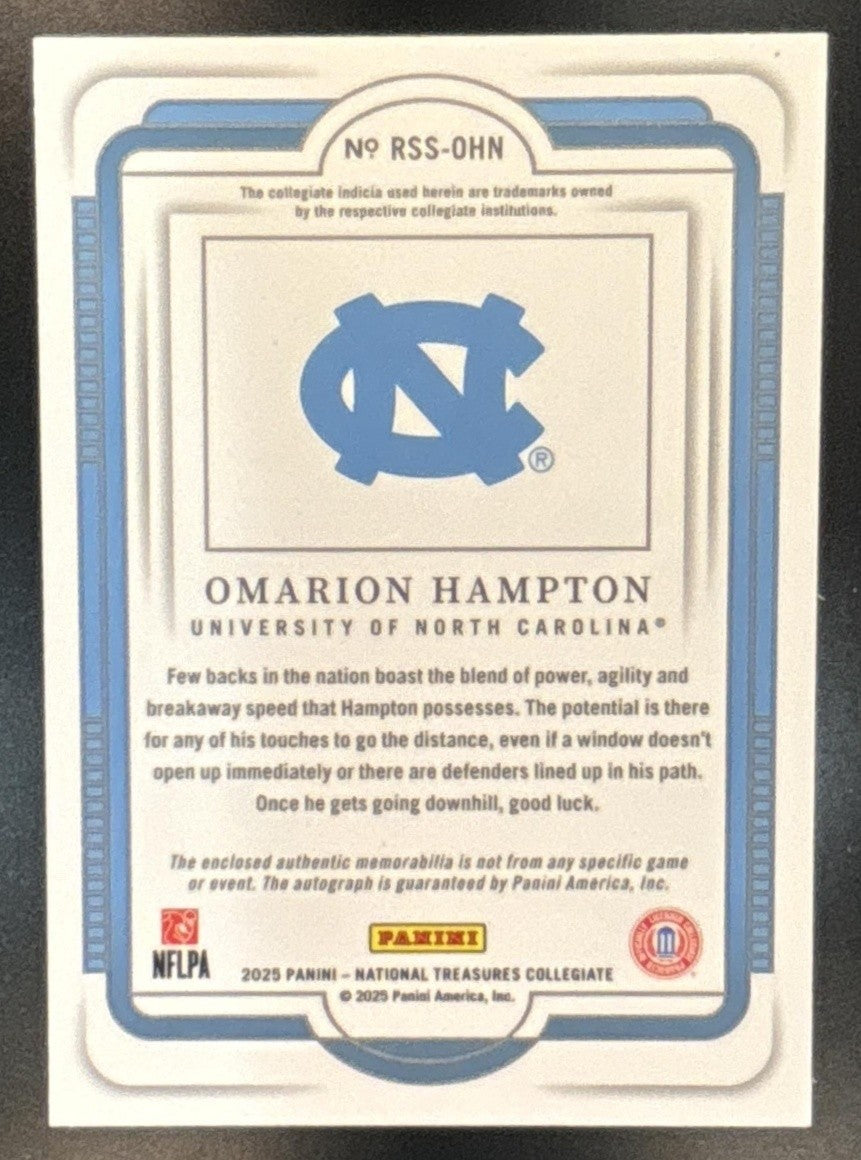 2025 National Treasures Collegiate Omarion Hampton Patch Auto /10 RC MEM - Sports Cards