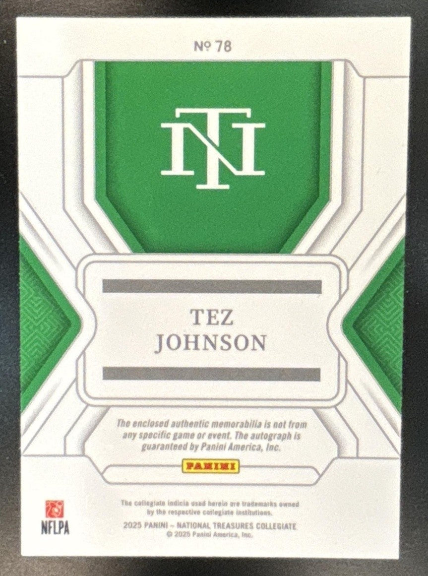 2025 National Treasures Collegiate Tez Johnson College Patch Auto /99 #78 Ducks - Sports Cards
