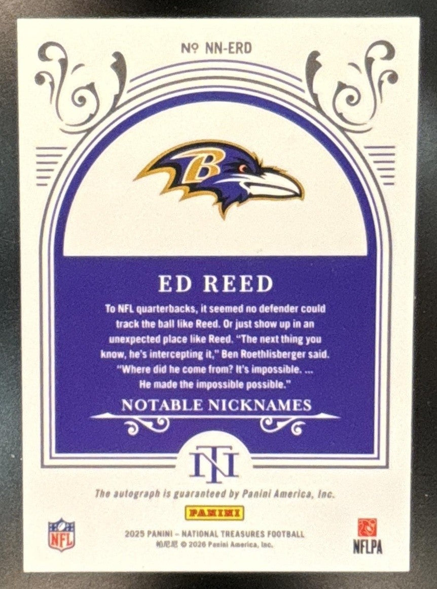 2025 National Treasures Ed Reed Notable Nicknames Auto /25 Baltimore Ravens - Sports Cards