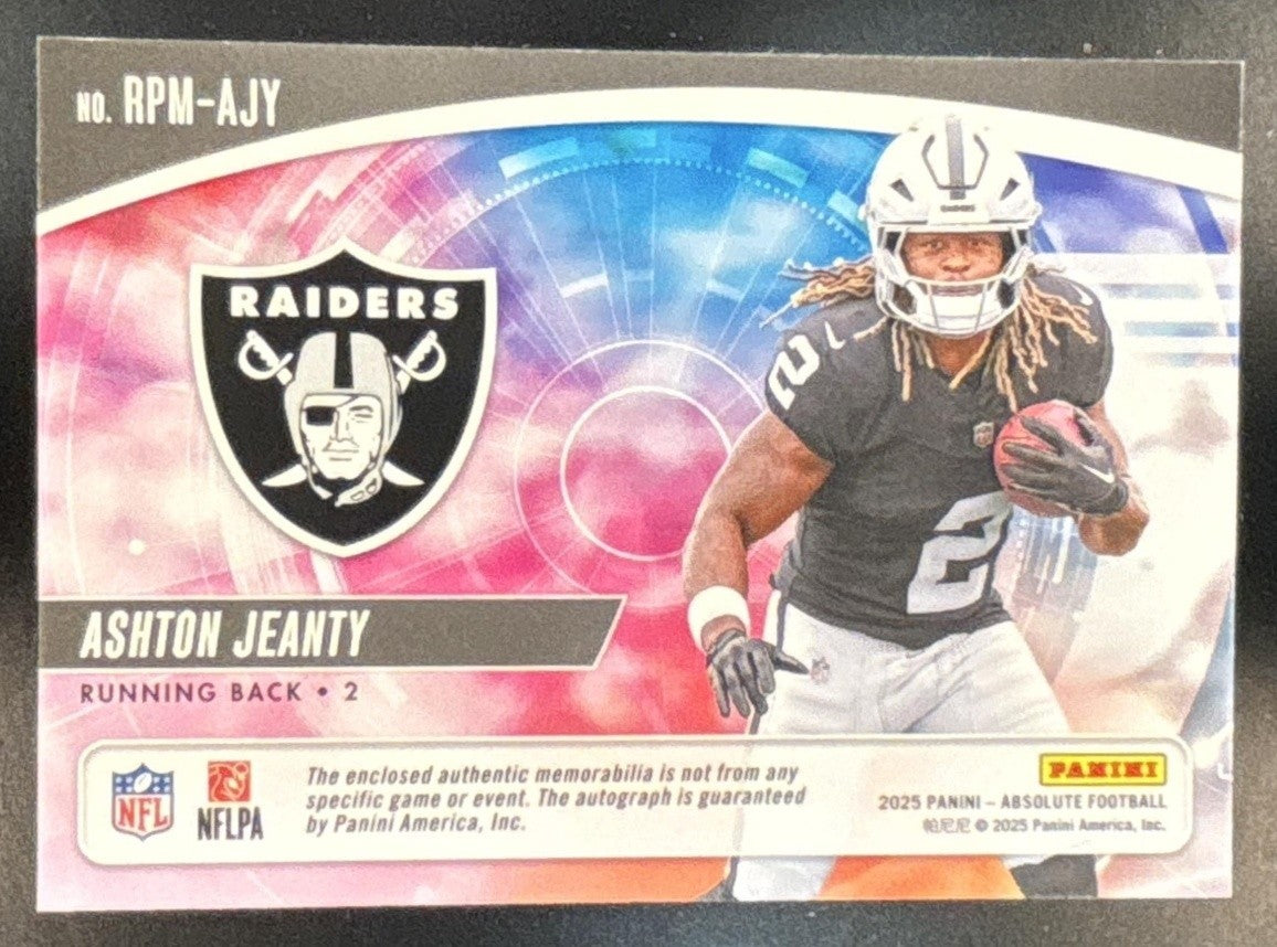 2025 Panini Absolute Ashton Jeanty Premiere Patch Auto /399 MEM RC Raiders - Sports Cards