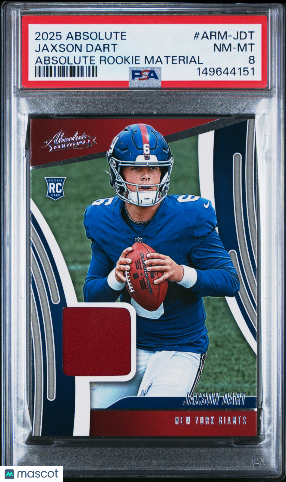 2025 Panini Absolute Absolute Rookie Materials Jaxson Dart #ARM-JDT PSA 8 - Graded Sports Cards