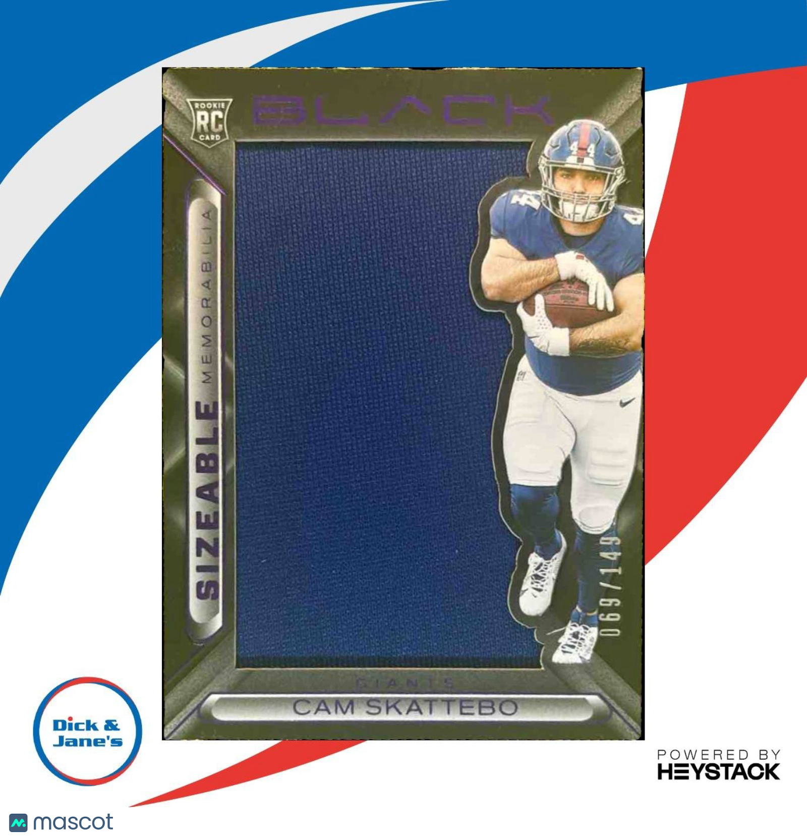 2025 Panini Black Cam Skattebo Sizeable Rookie Memorabilia /149 RC Giants - Sports Cards