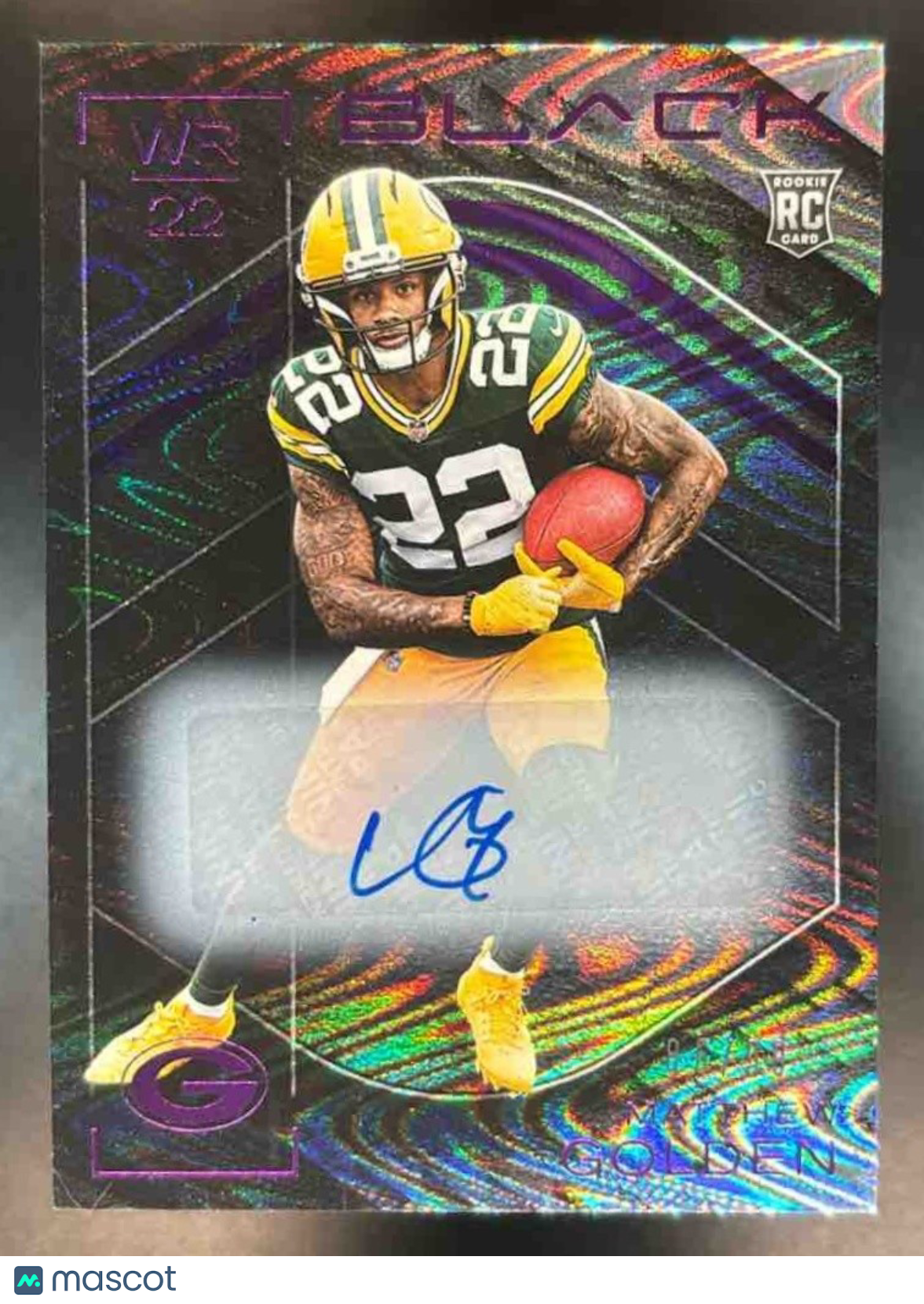 2025 Panini Black Matthew Golden Rookies Auto Sapphire /50 #160 RC Packers - Sports Cards