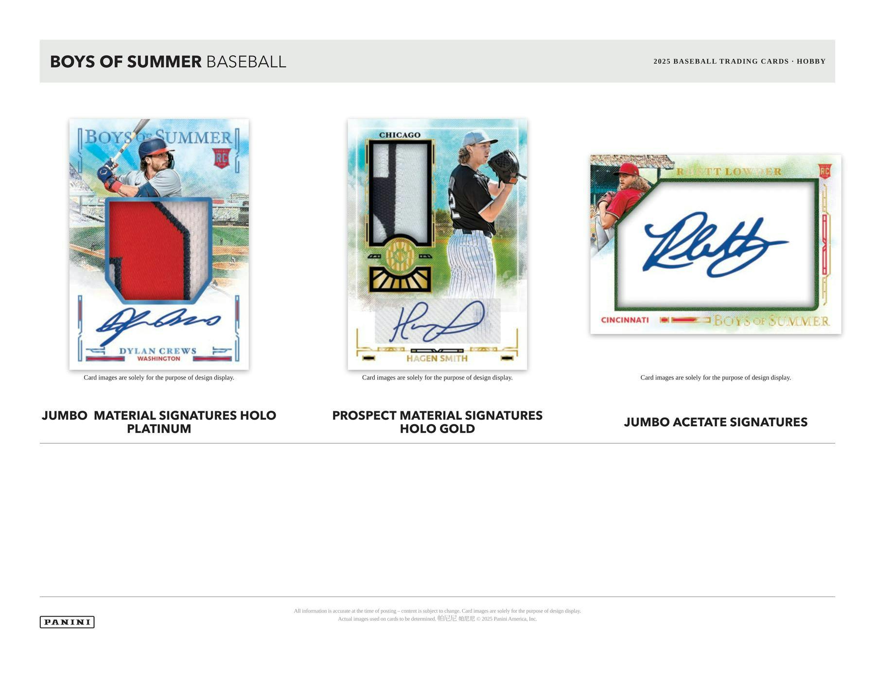 2025 Panini Boys of Summer Baseball Hobby Box (3 Auto / 1 Mem) Collectible Trading Cards