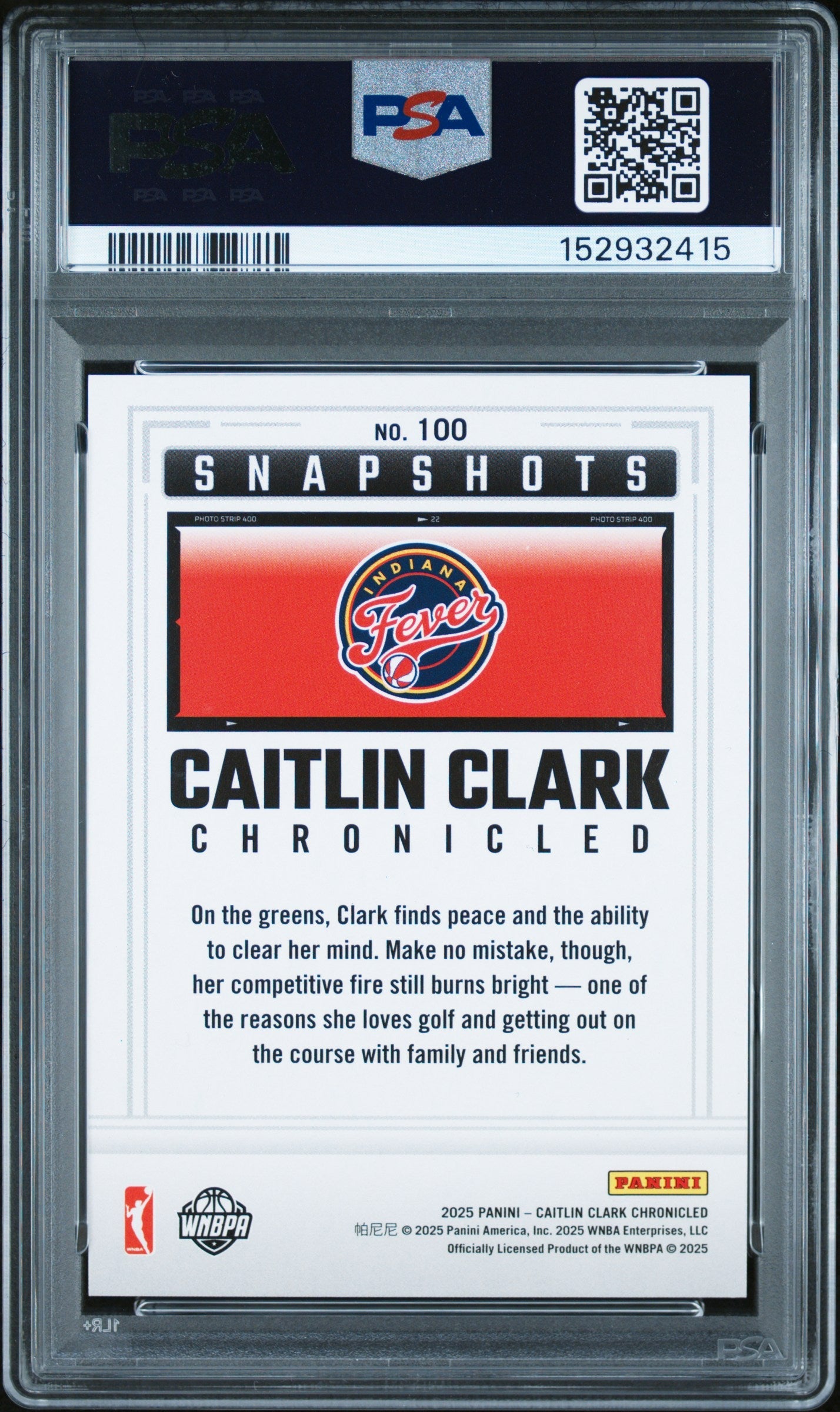 2025 Panini Caitlin Clark Chronicled Caitlin Clark Blue 017/199 #100 PSA 9 - Graded Sports Cards