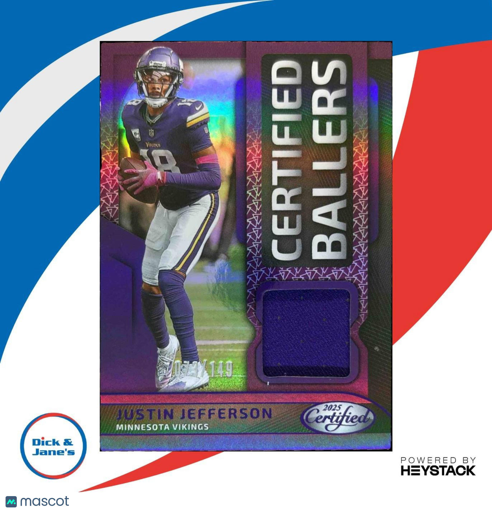 2025 Panini Certified Justin Jefferson Ballers Mirror Purple /149 MEM Vikings - Sports Cards
