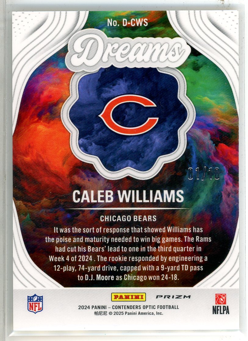 2025 Panini Contenders Optic Dreams Prizm Caleb Williams Gold RC 01/10 Bears - Sports Cards