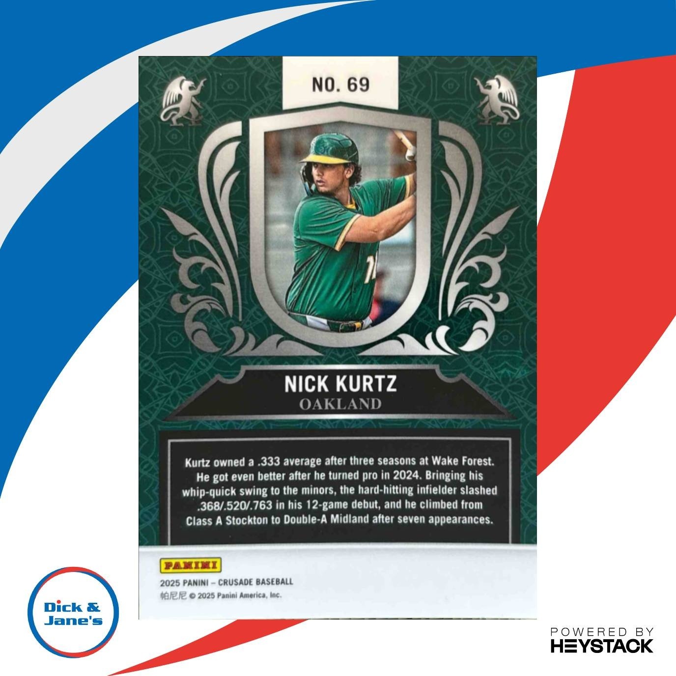 2025 Panini Crusade Nick Kurtz Blue #69 RC Oakland A’s - Sports Cards