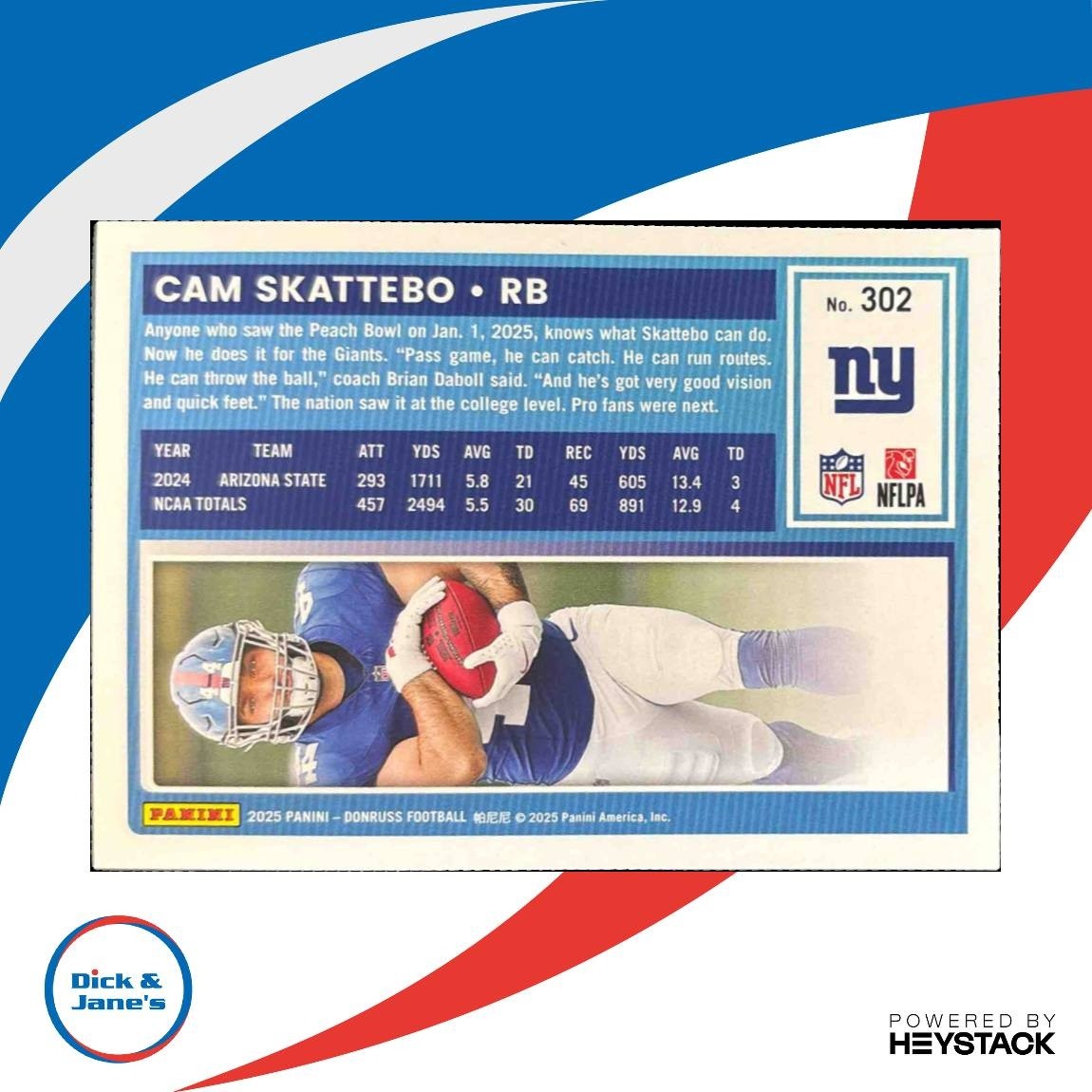 2025 Panini Donruss Cam Skattebo Rated Rookie #302 RC New York Giants - Sports Cards
