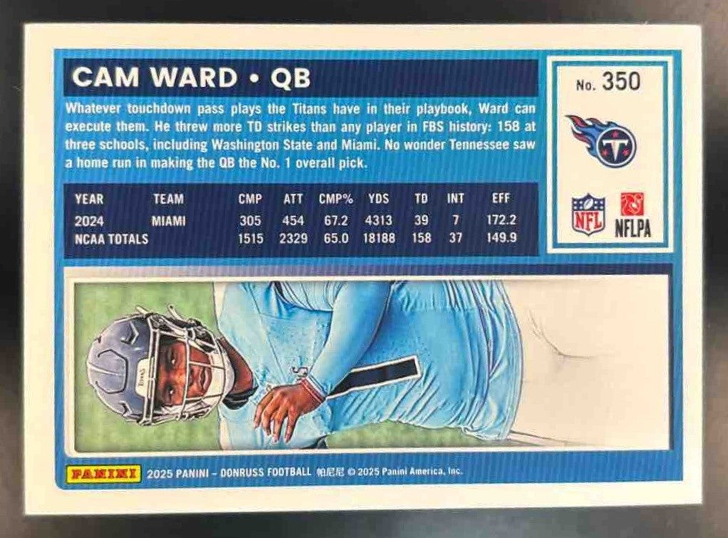 2025 Panini Donruss Cam Ward Press Proof Purple #350 RC Tennessee Titans - Sports Cards