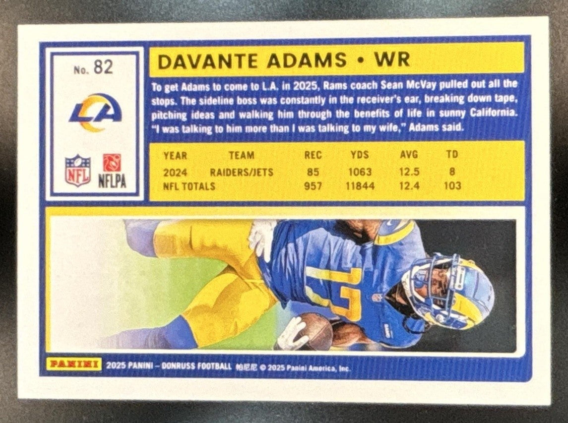 2025 Panini Donruss Davante Adams Press Proof Silver /199 #82 Los Angeles Rams - Sports Cards