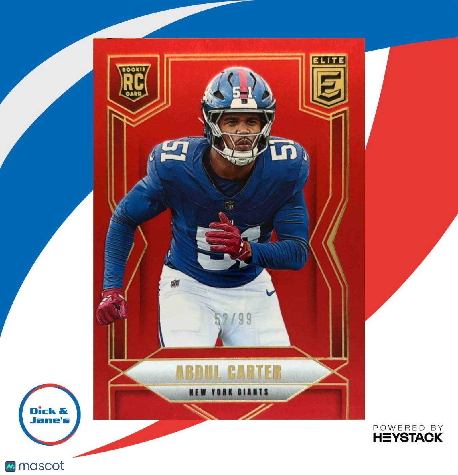 2025 Panini Donruss Elite Abdul Carter Rookies Red 52/99 #111 RC New York Giants - Sports Cards