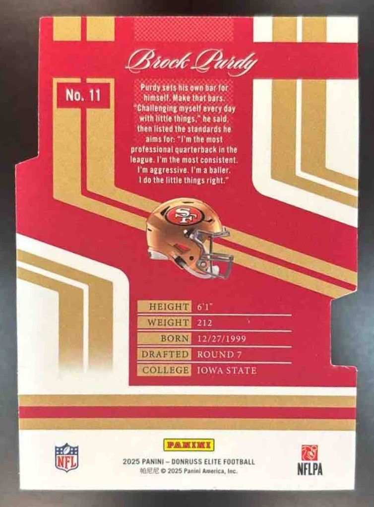 2025 Panini Donruss Elite Brock Purdy 2007 Aspirations Die-Cut Blue /99 #11 - Sports Cards
