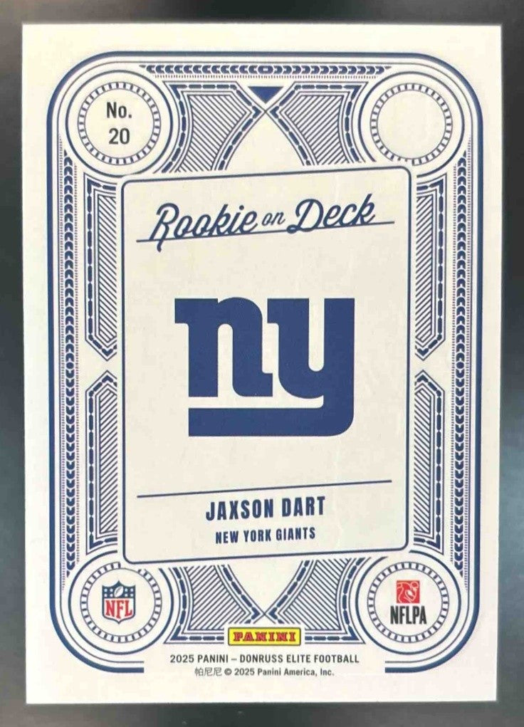 2025 Panini Donruss Elite Jaxson Dart Rookie On Deck /799 #20 New York Giants - Sports Cards