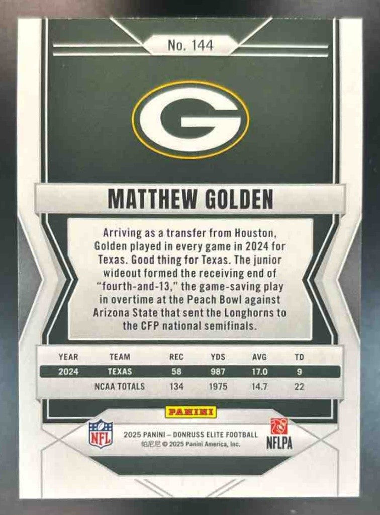 2025 Panini Donruss Elite Matthew Golden Red /78 #144 RC Green Bay Packers - Sports Cards