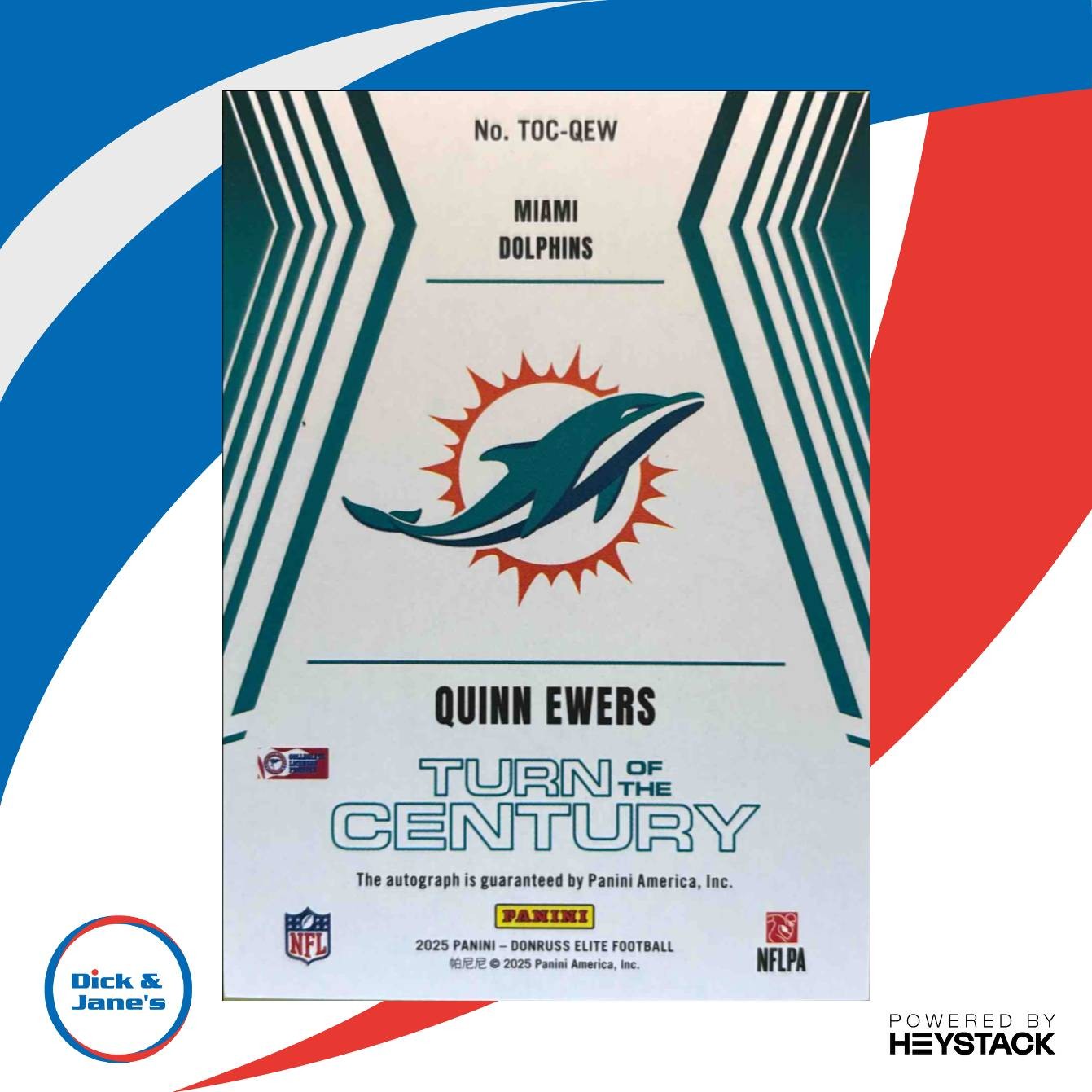 2025 Panini Donruss Elite Quinn Ewers Turn of the Century Auto 46/499 Dolphins - Sports Cards