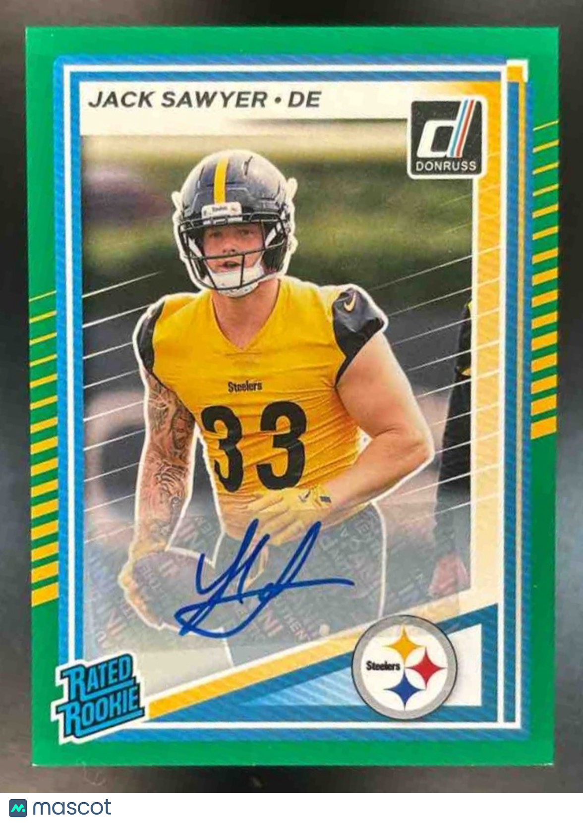 2025 Panini Donruss Jack Sawyer Auto Green #390 RC Pittsburgh Steelers - Sports Cards