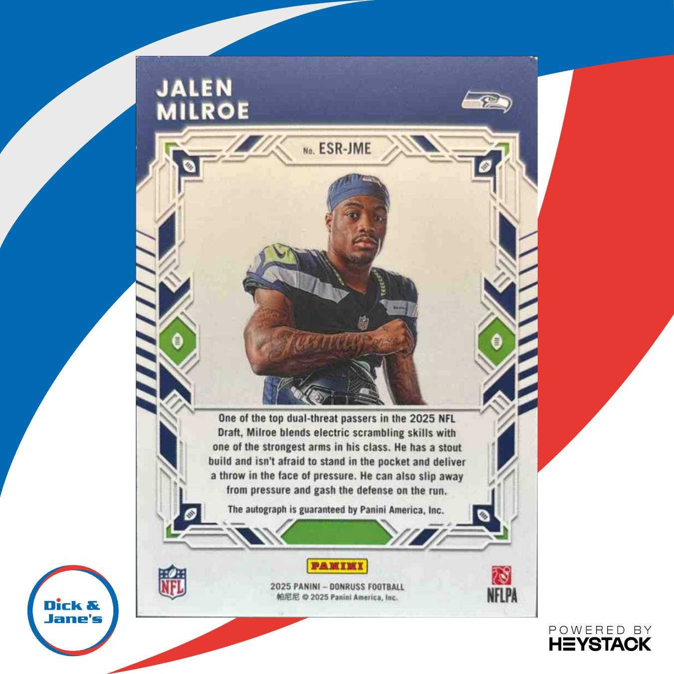 2025 Panini Donruss Jalen Milroe Elite Series Rookies Auto /99 Seattle Seahawks - Sports Cards